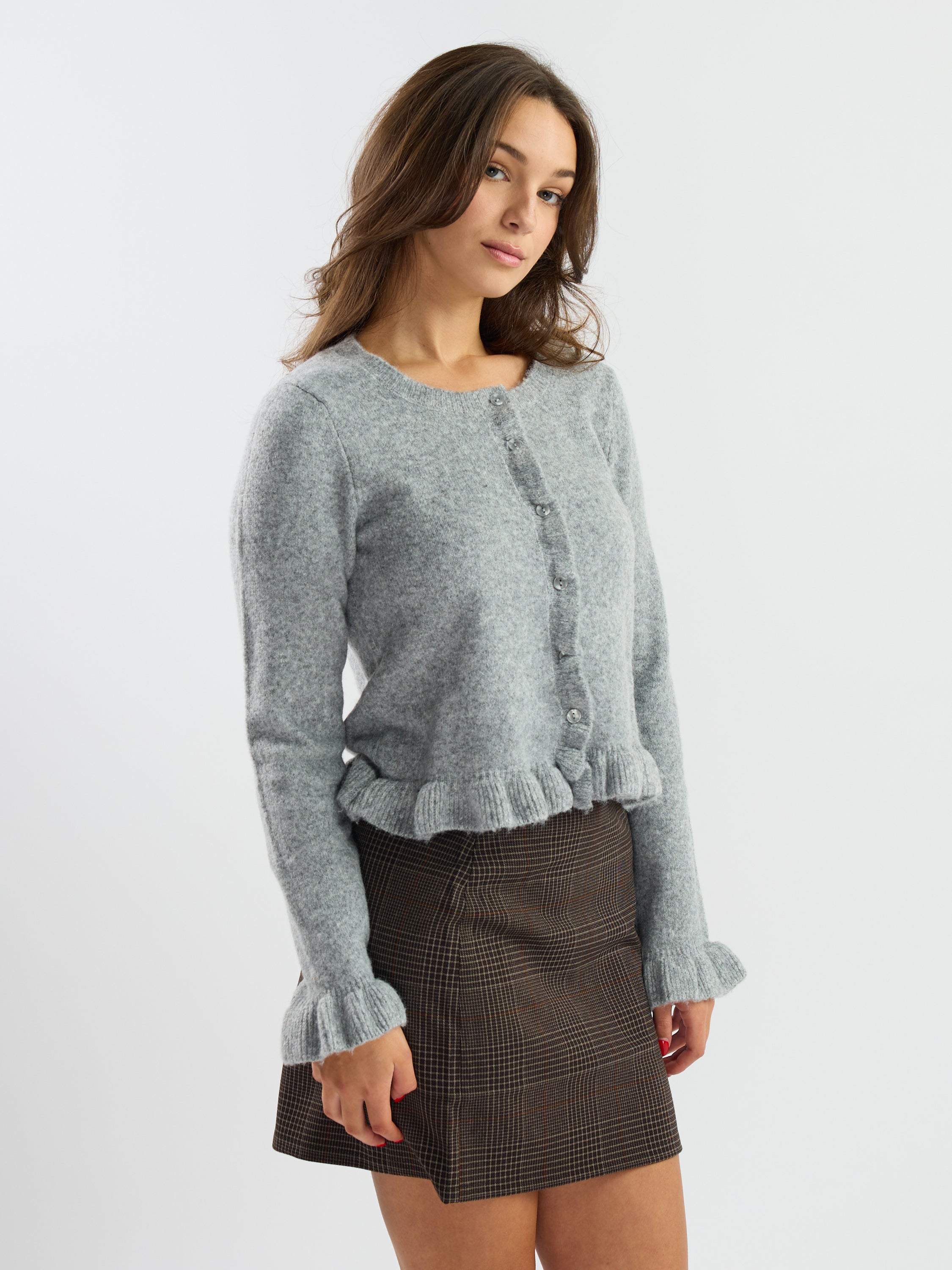 Only Rima Long-Sleeve Frill Button Cardigan