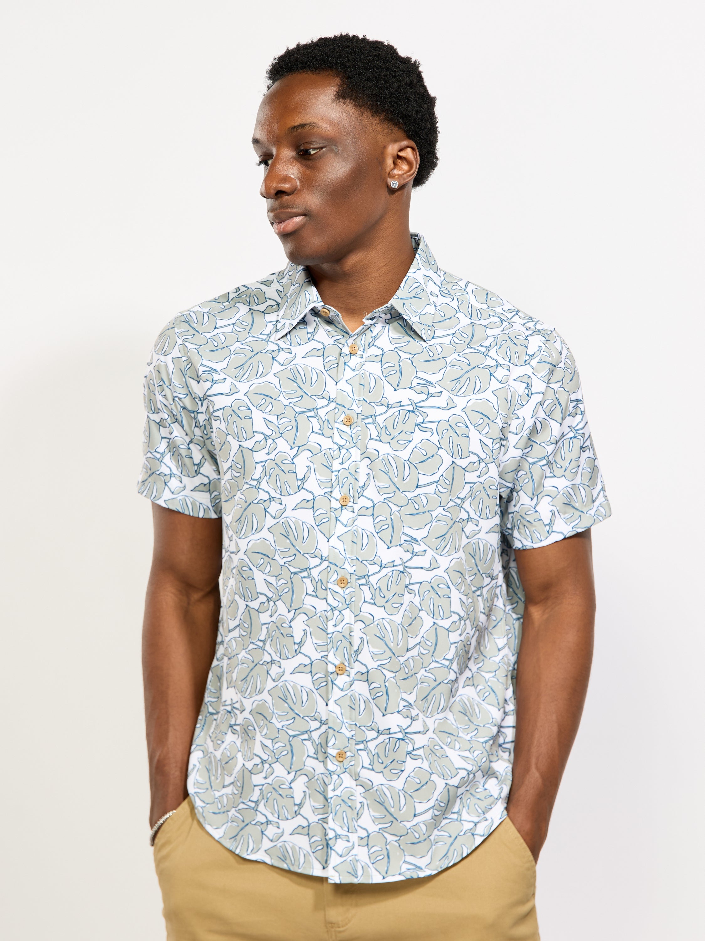 Palm Leaf Woven Sport Shirt