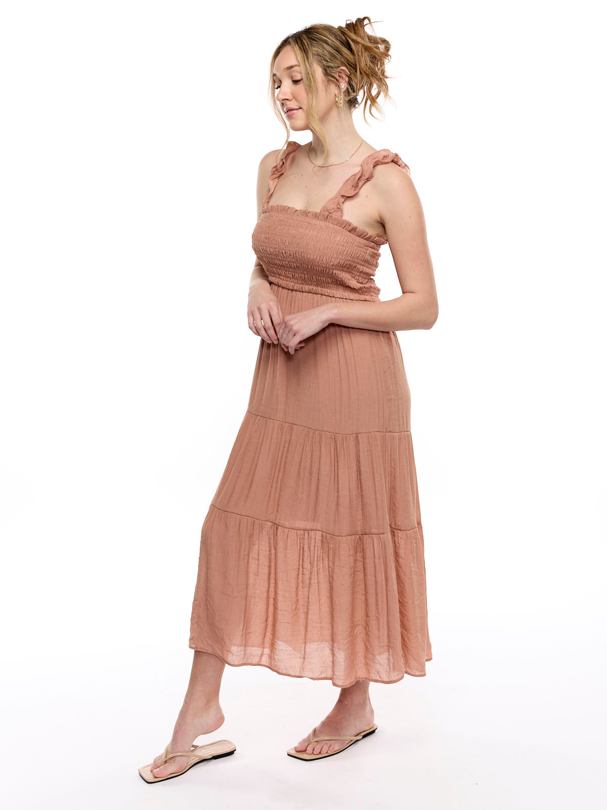 Ruffle Strap Linen Midi Dress