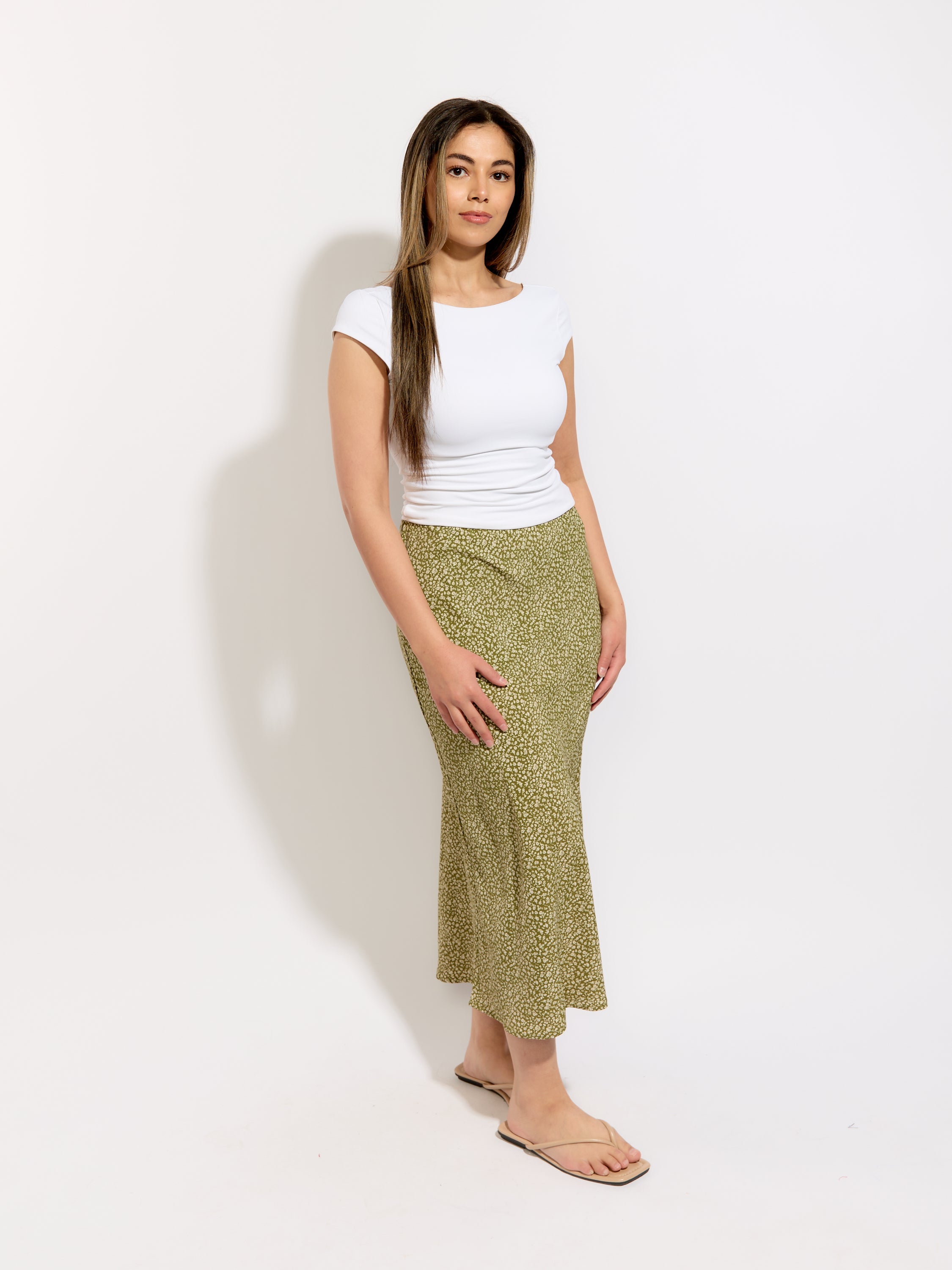 Mixed Midi Floral Skirt