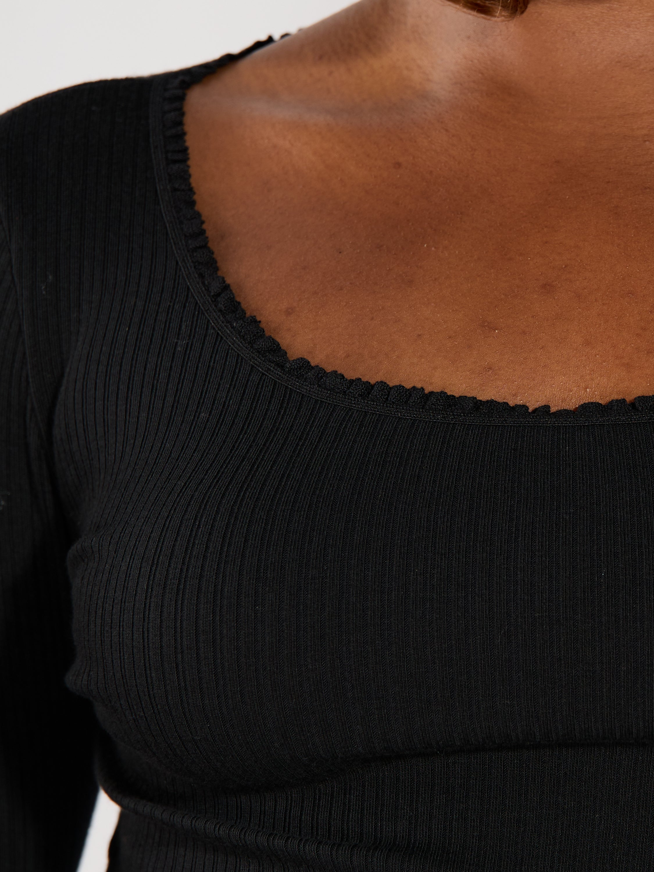 Scoop Neck Long Sleeve Lettuce Hem Knit Top