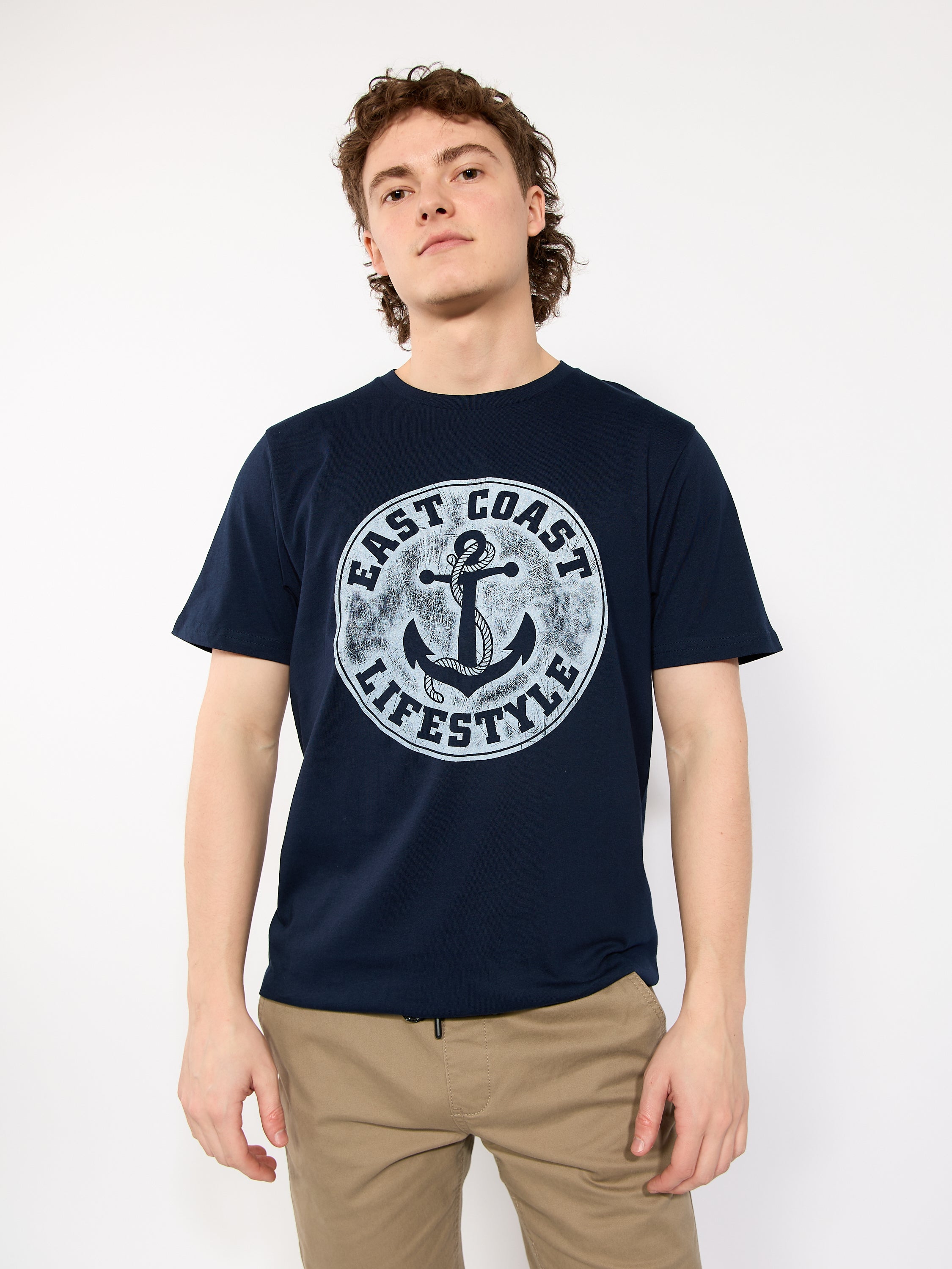 East Coast Lifestyle Distressed Anchor Logo Tee
