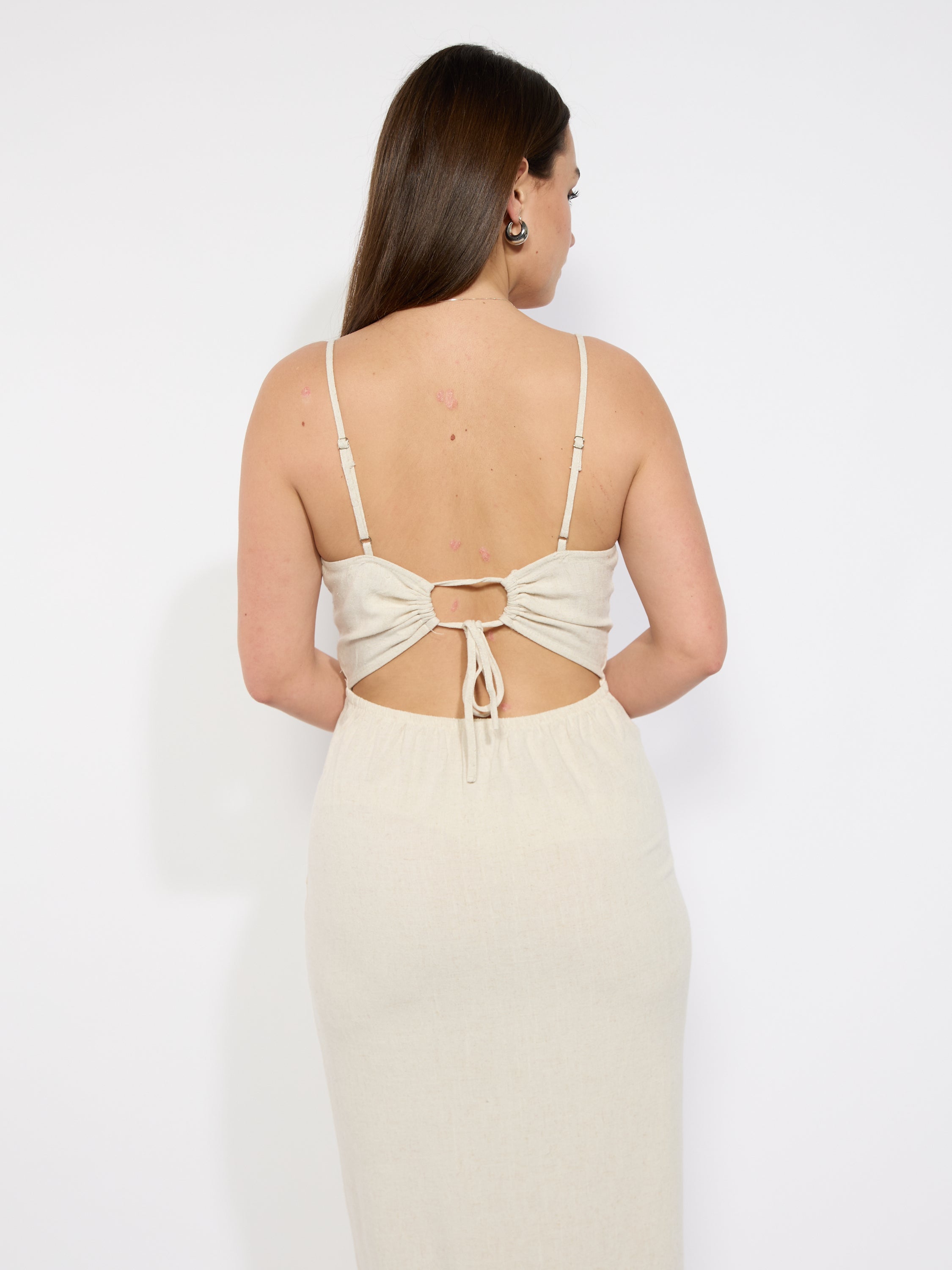 Tie Back Linen Midi Dress