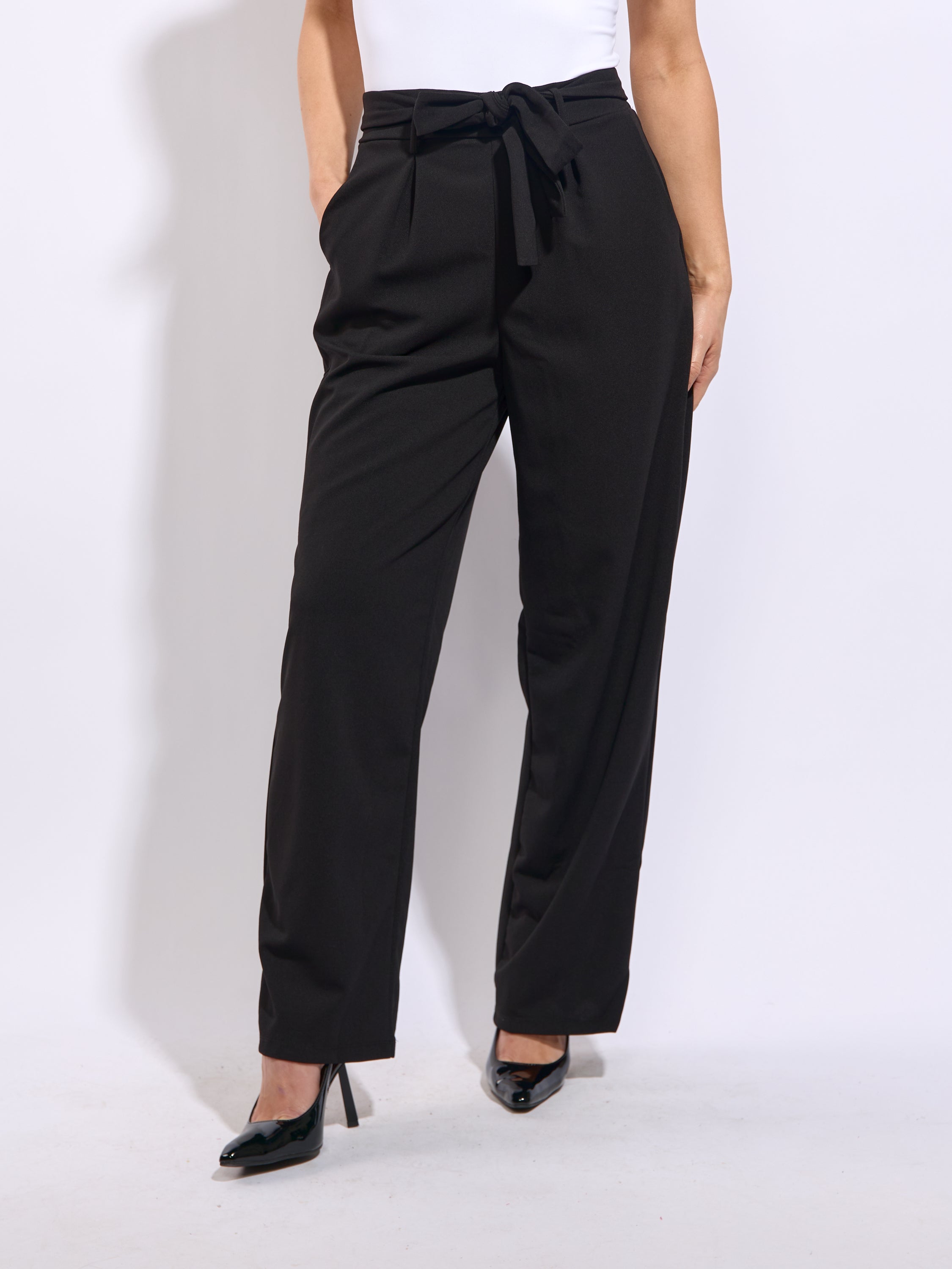 Ribbon Tie Wide Leg Dress Pant