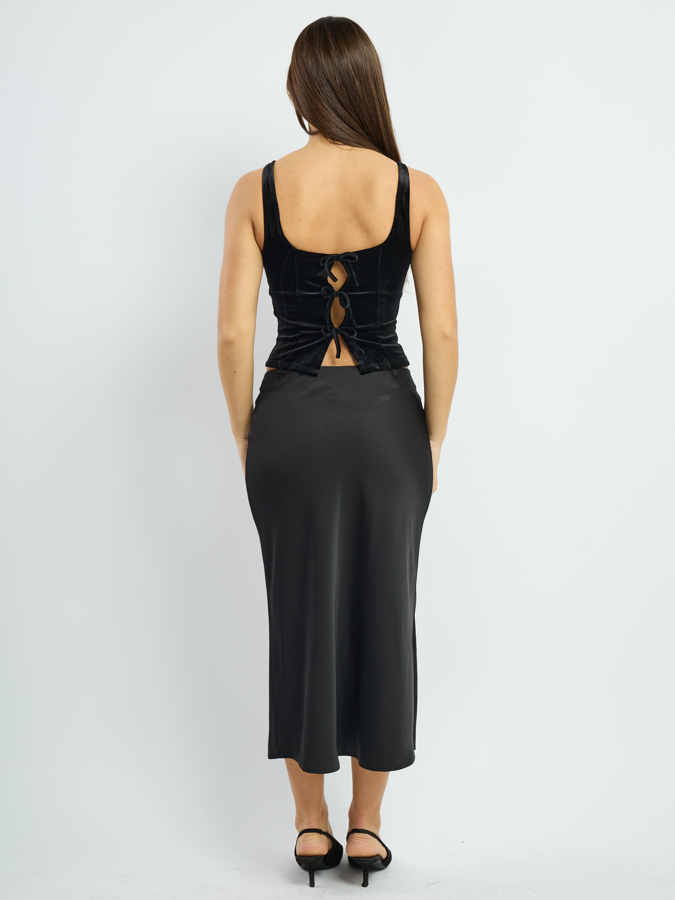 Velvet Sleeveless Bow Neck Top