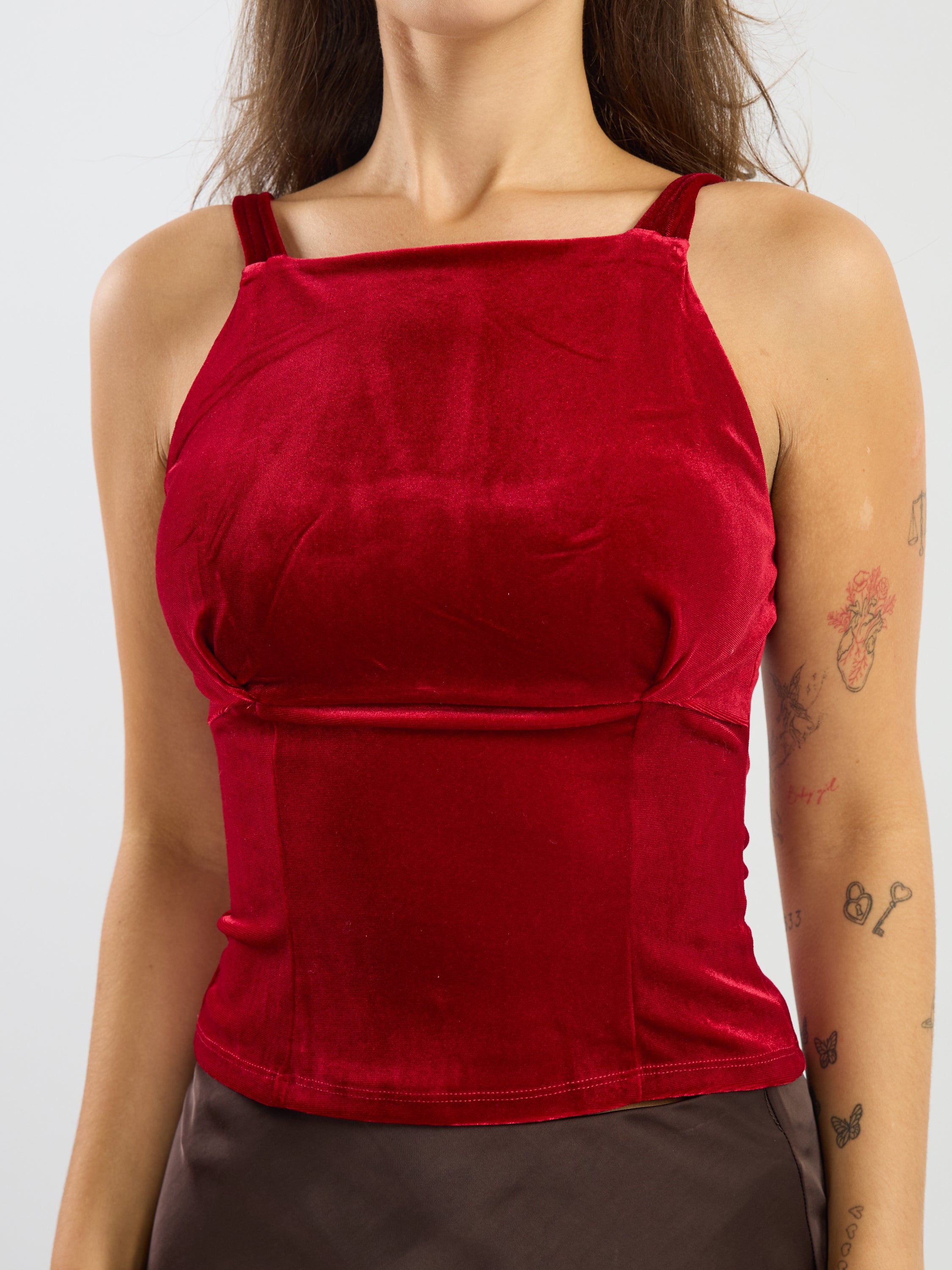 Velvet Sleeveless Bow Neck Top
