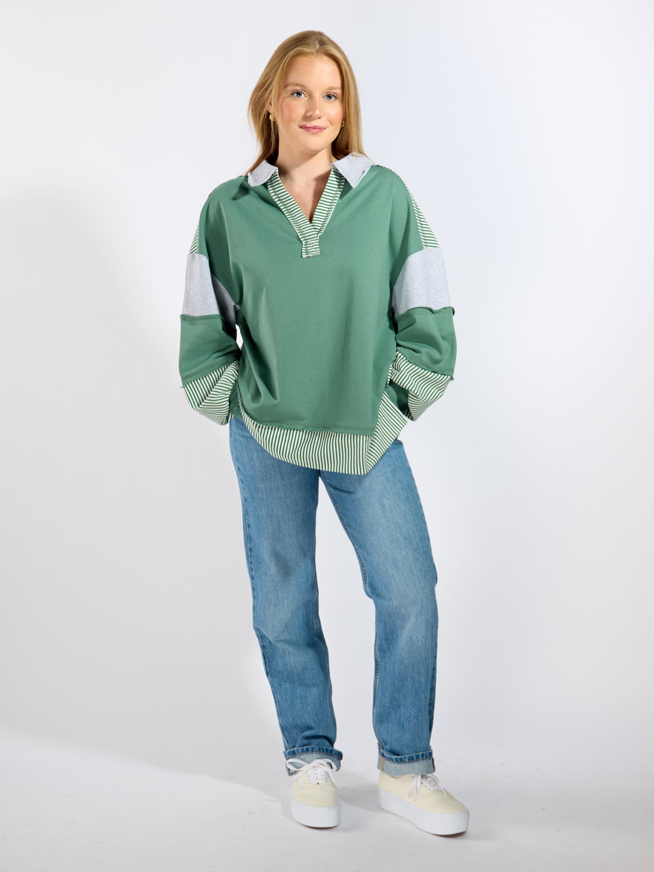 Color Block Solid Stripe Pullover