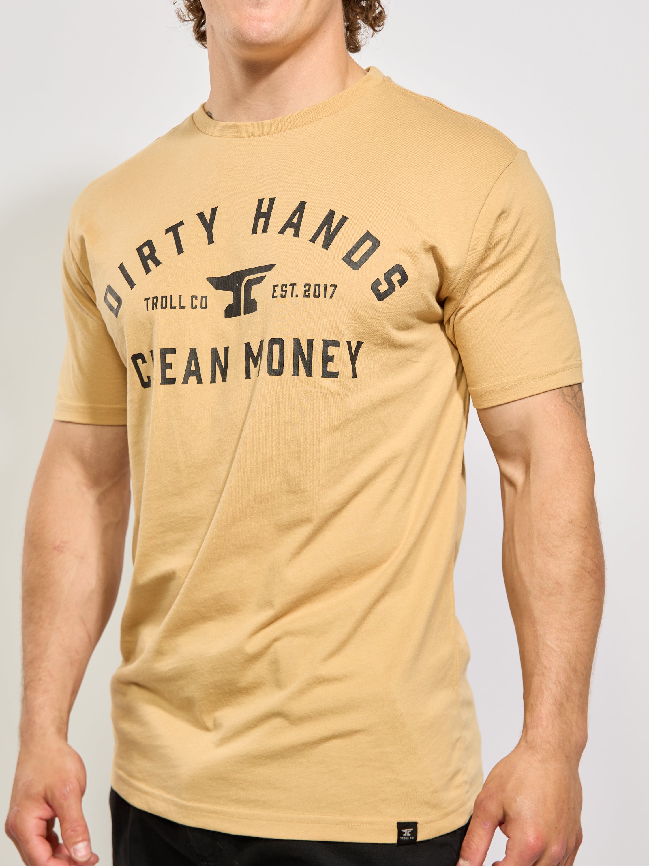 Troll Co. Dirty Hands Clean Money Classic Tan Tee