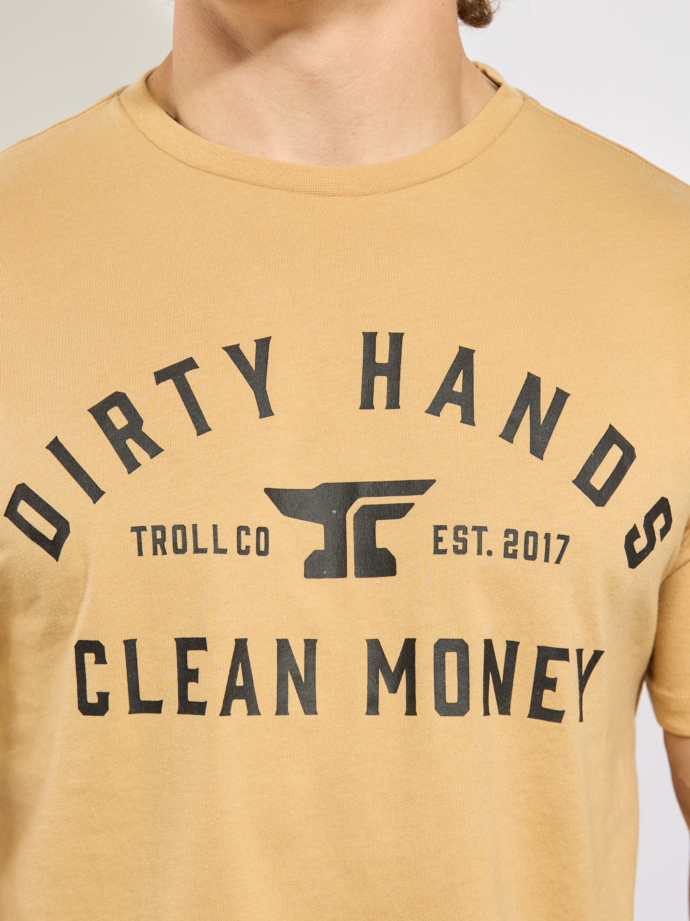 Troll Co. Dirty Hands Clean Money Classic Tan Tee