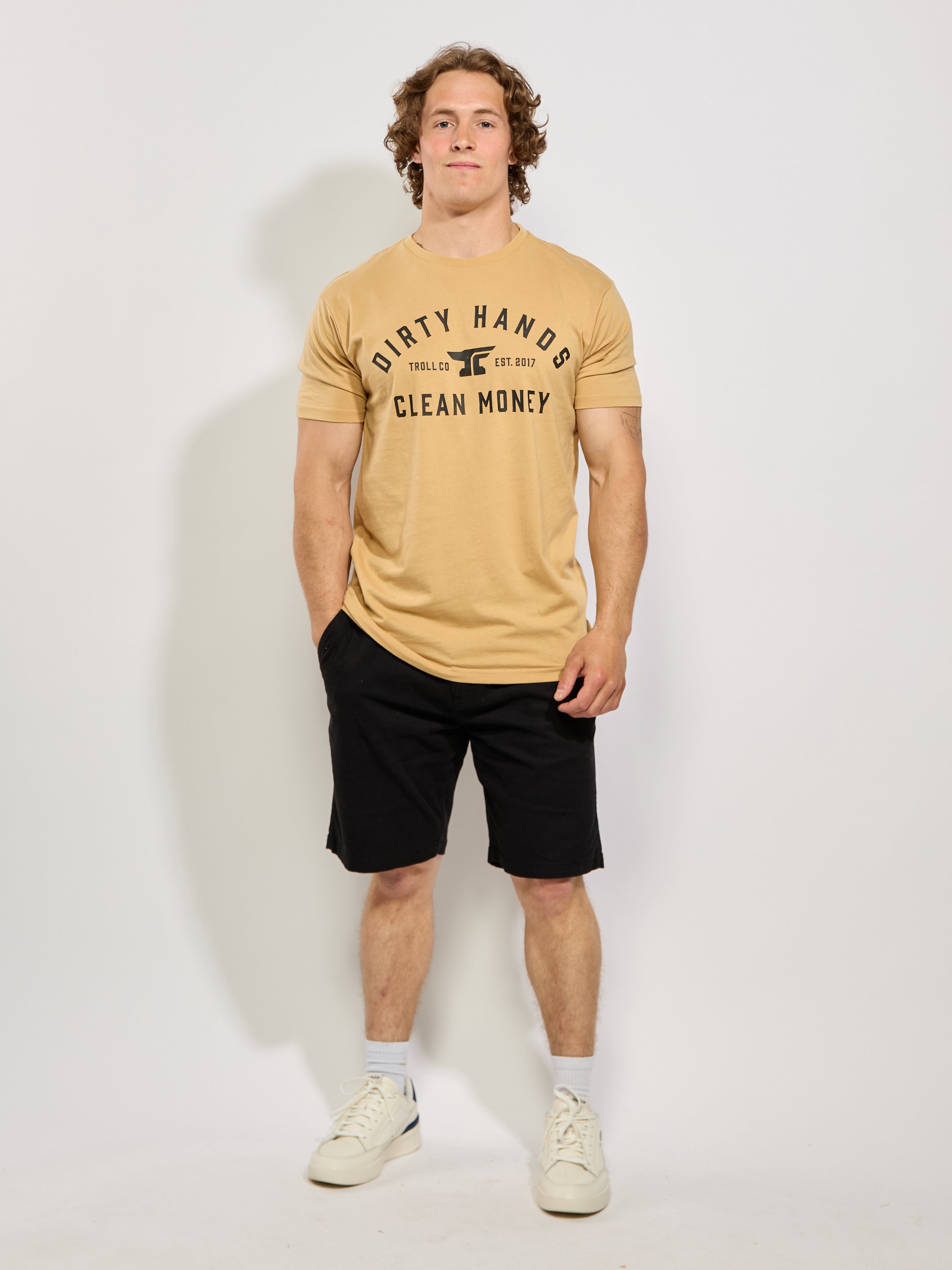 Troll Co. Dirty Hands Clean Money Classic Tan Tee