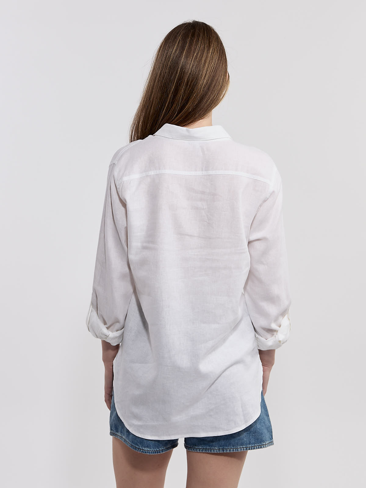Long Sleeve Two Pocket Linen Blouse