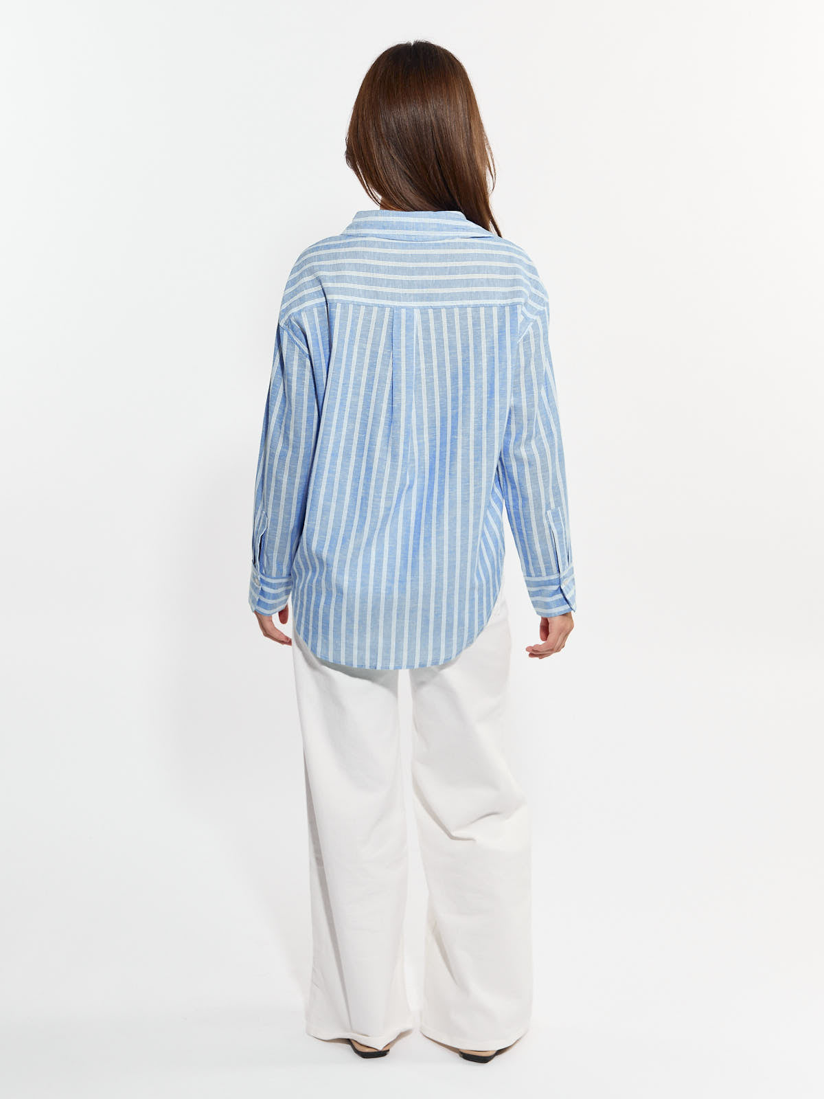 Striped Boxy Long Sleeve Woven Top