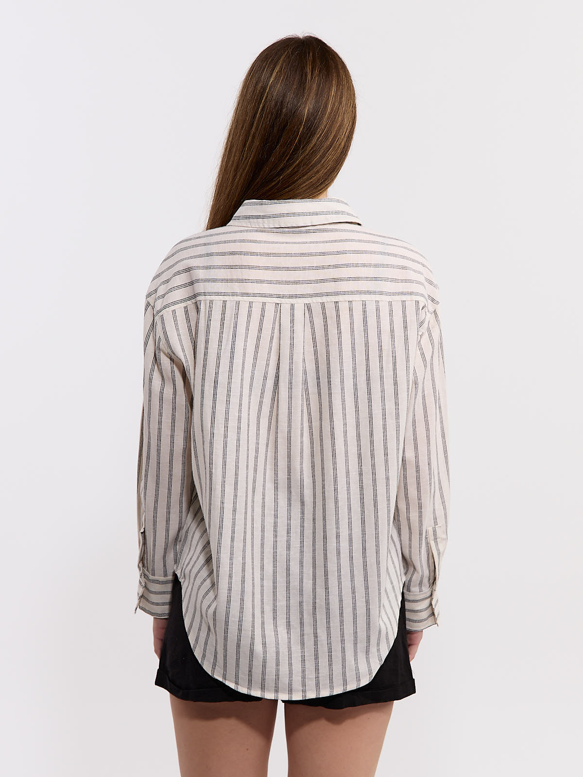 Striped Boxy Long Sleeve Woven Top