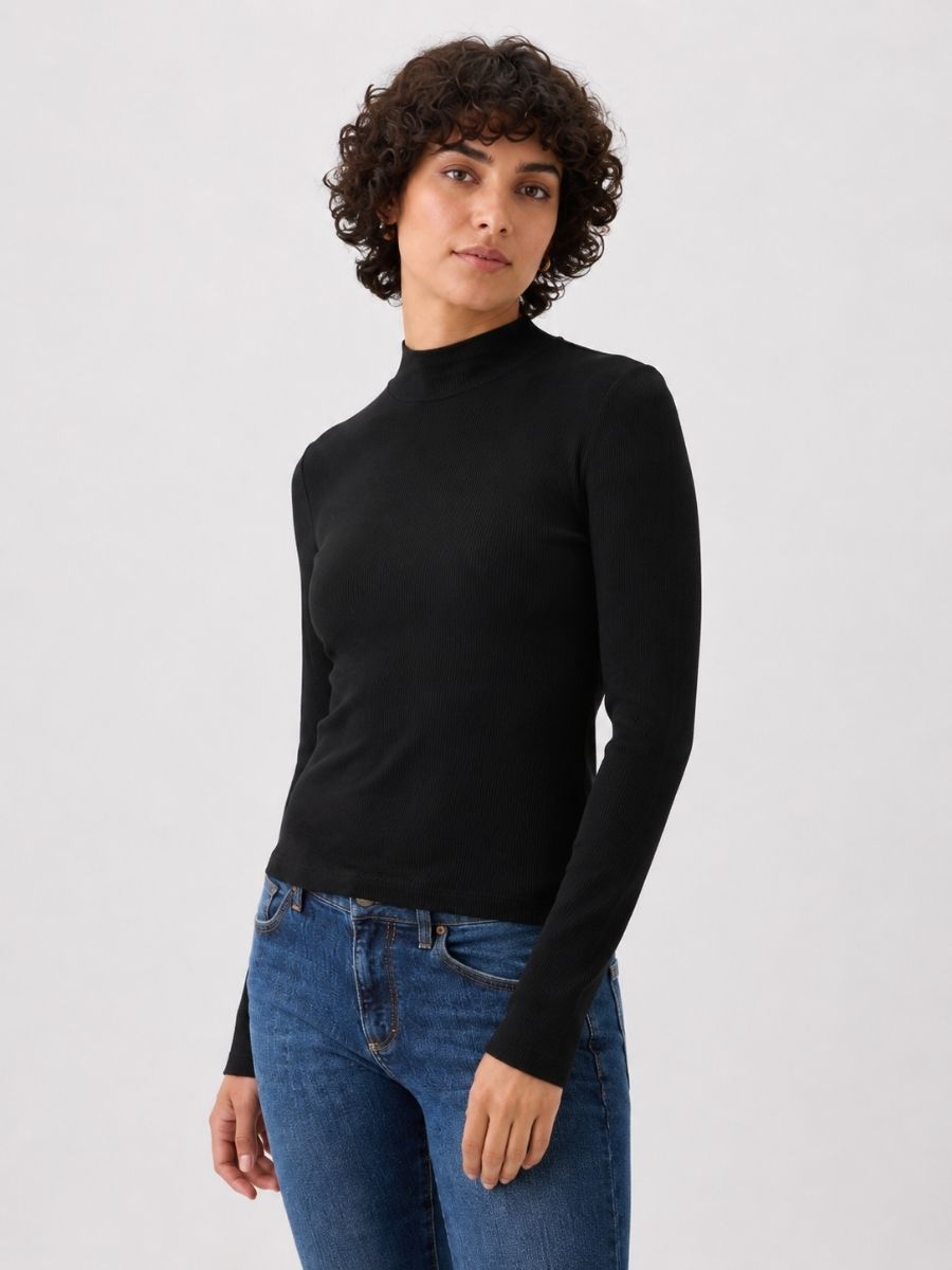 Bailey Mock Neck Ribbed Knit Top