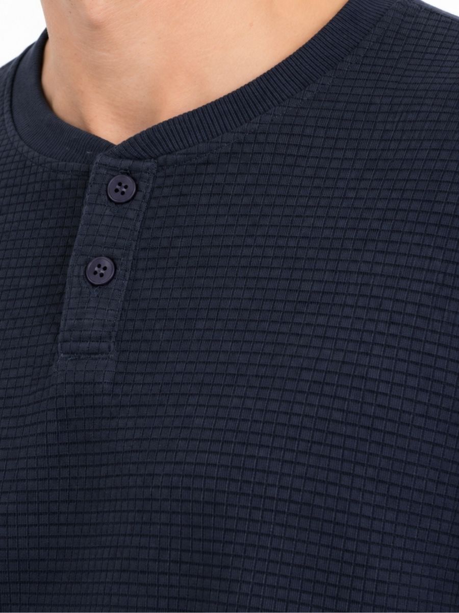 Waffle Knit Long Sleeve Henley