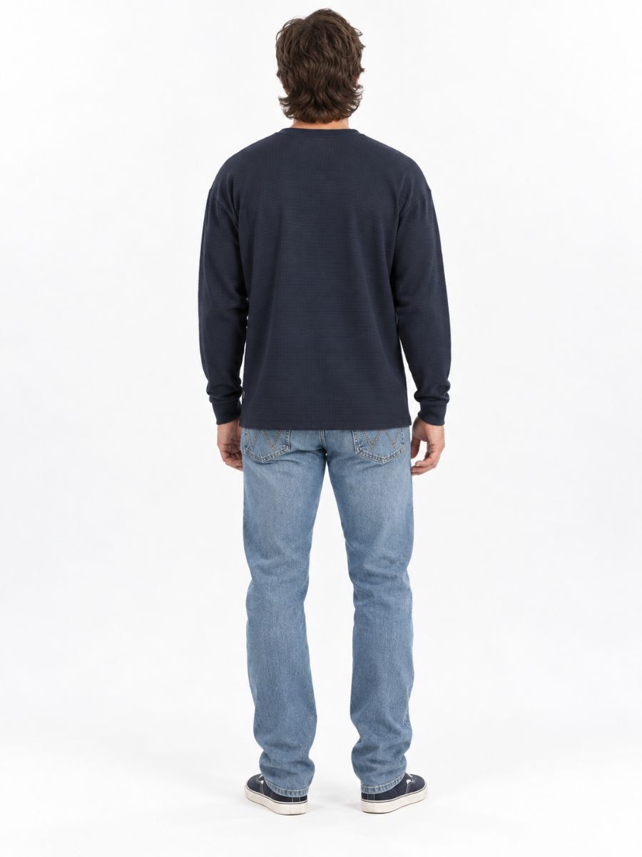 Waffle Knit Long Sleeve Henley