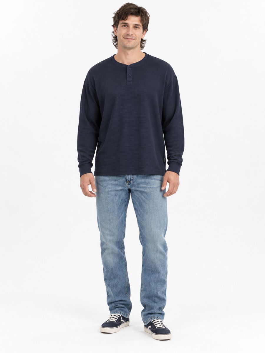 Waffle Knit Long Sleeve Henley