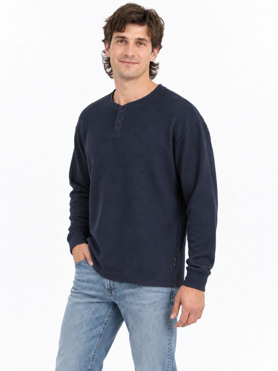 Waffle Knit Long Sleeve Henley