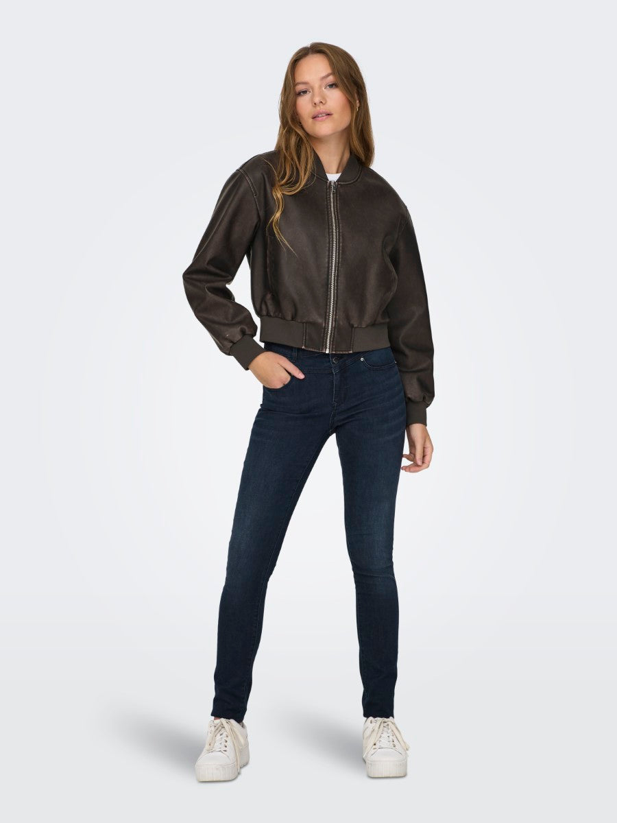Jane Faux Leather Washed Bomber Jacket