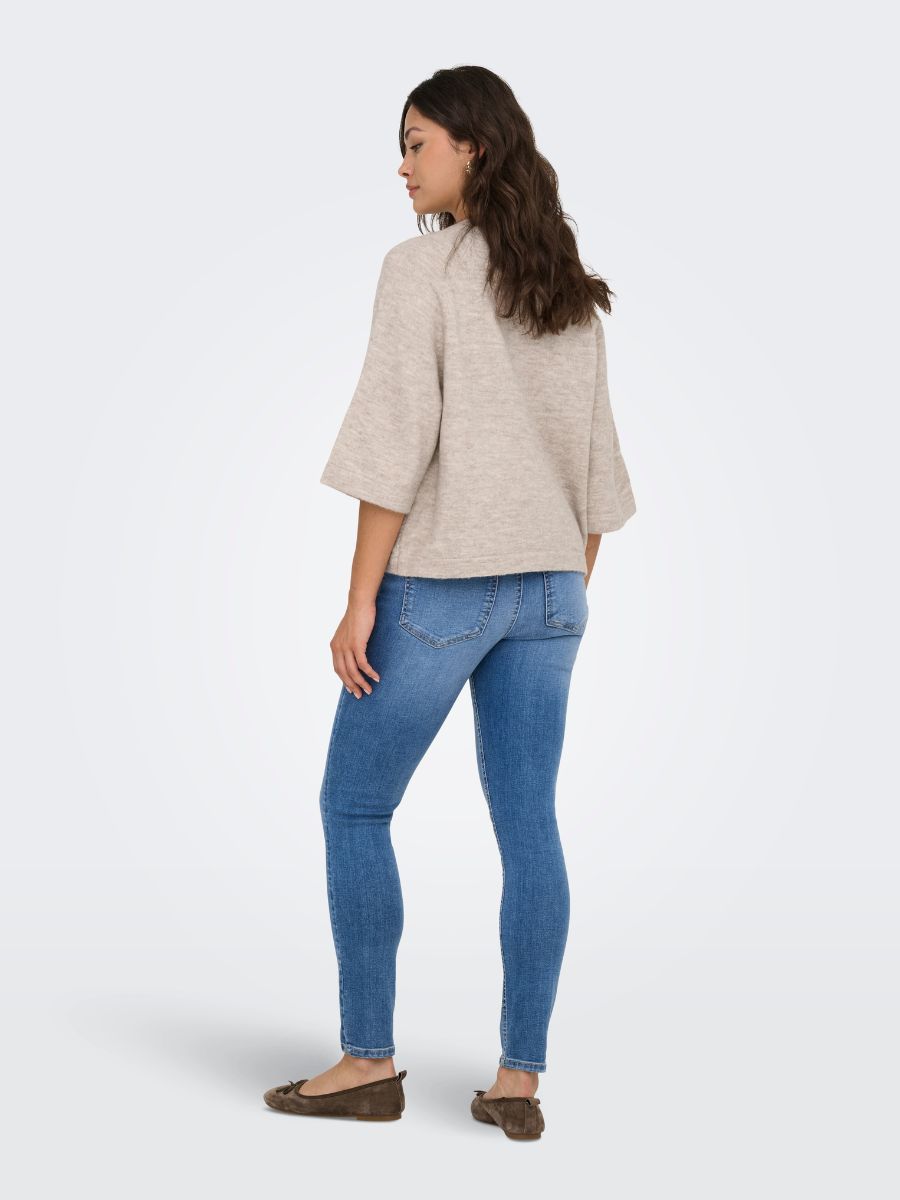 Only Simoni 3/4 Knit Pullover by Only modeled from the back in beige knit top