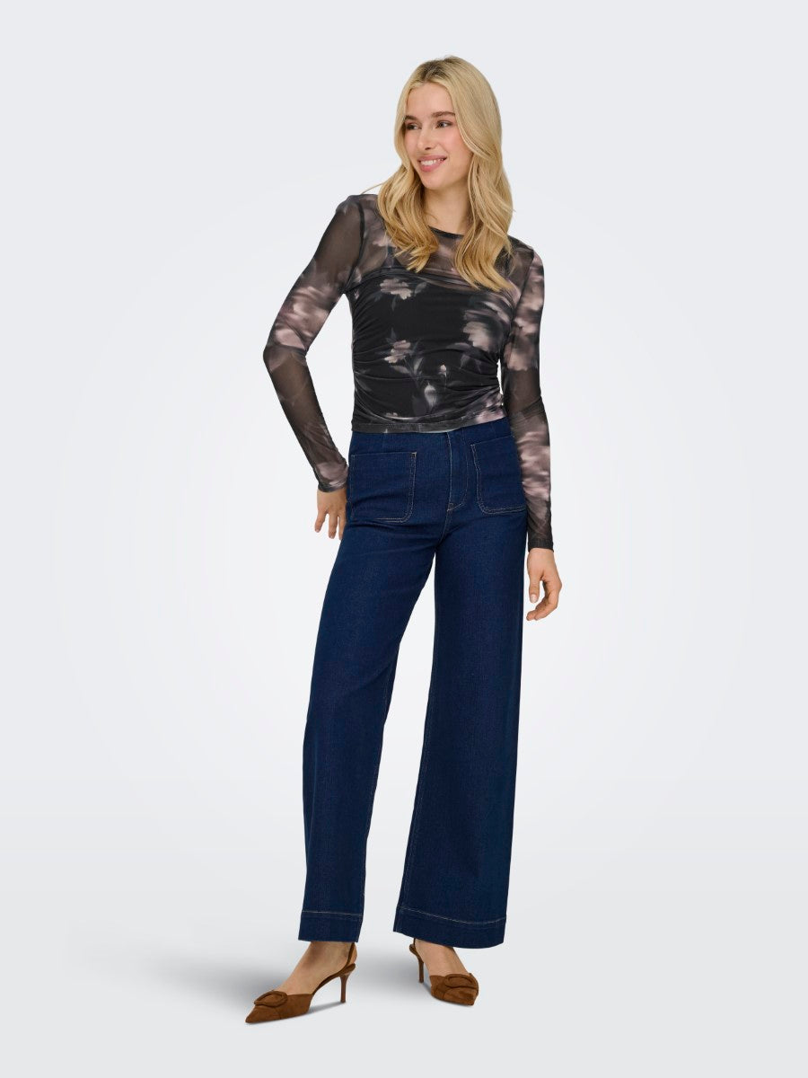 Kaya Life Long Sleeve Ruched Mesh Top