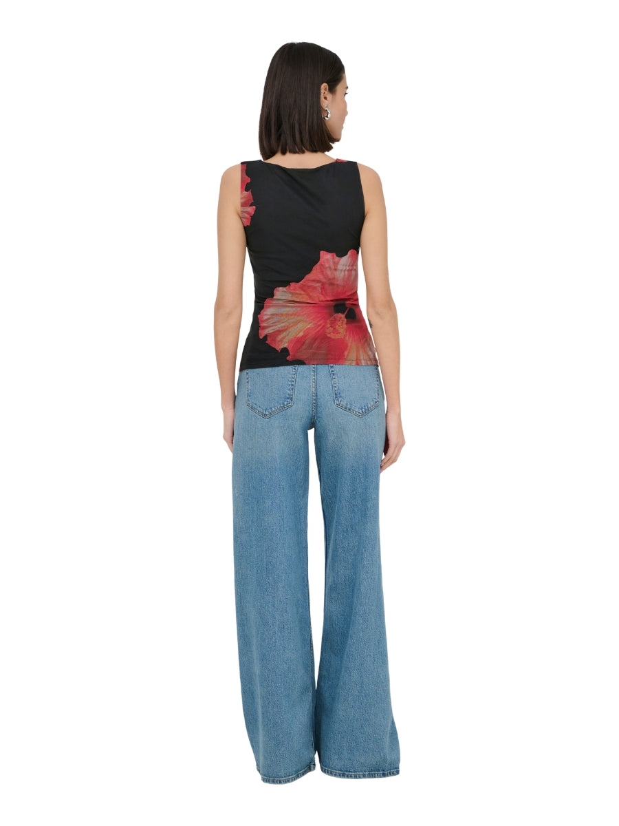 Lea Sleeveless Mesh Ruched Top