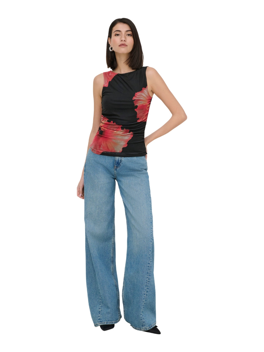 Lea Sleeveless Mesh Ruched Top