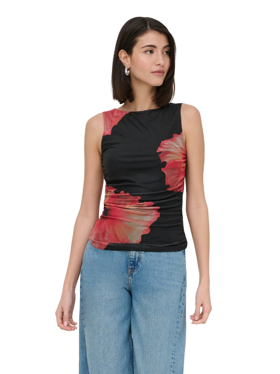 Lea Sleeveless Mesh Ruched Top