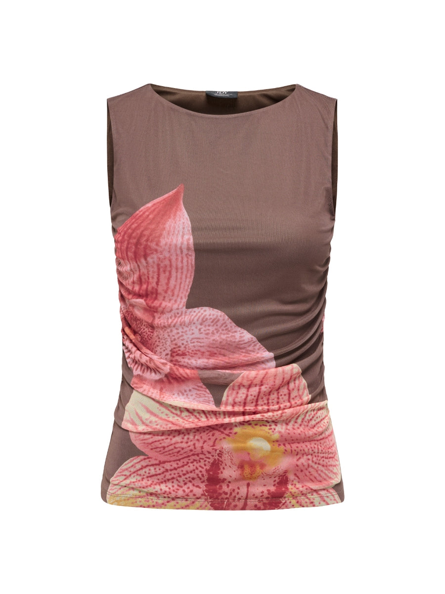 Lea Sleeveless Mesh Ruched Top
