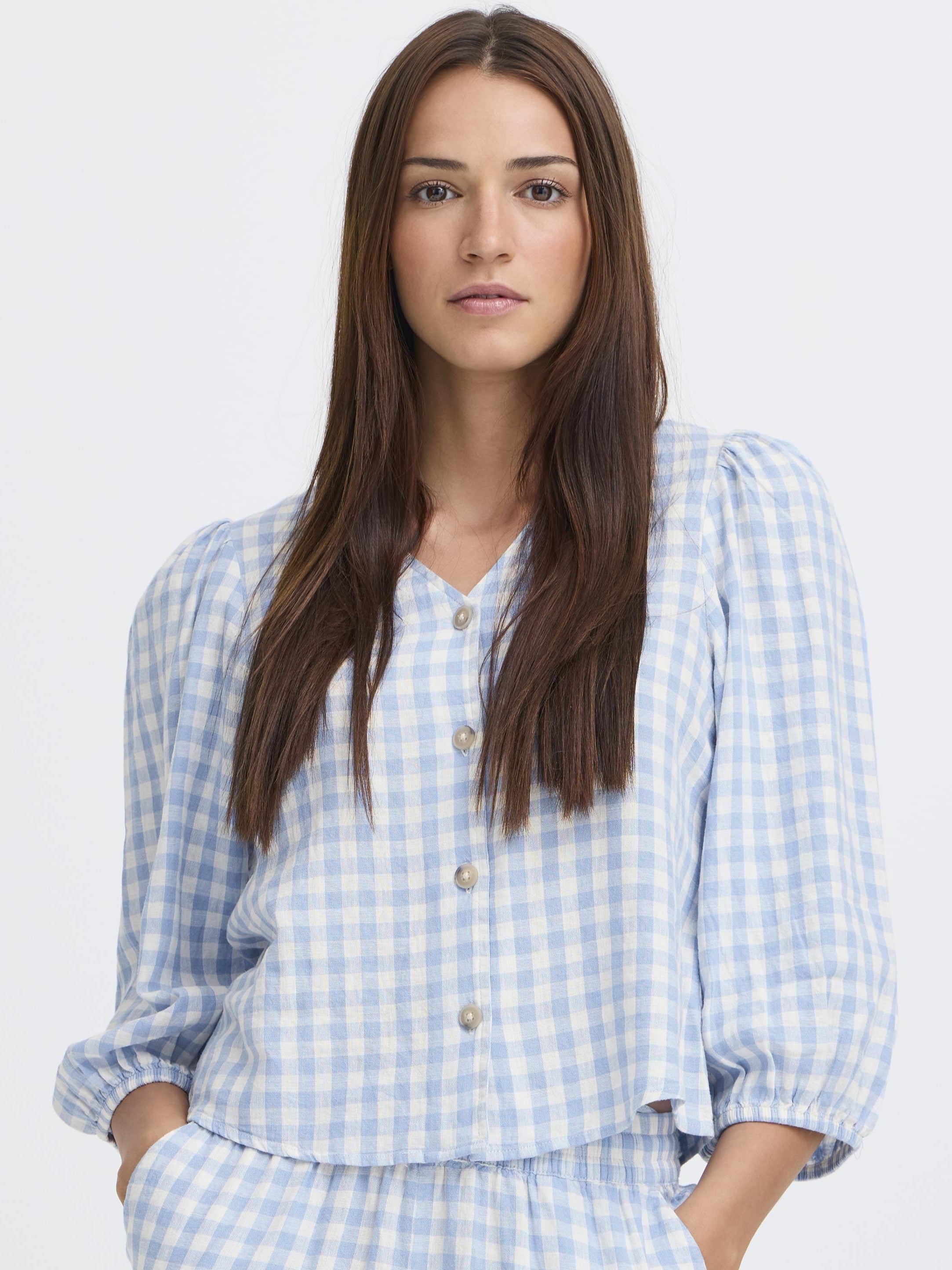 B.Young Falakka Puff Sleeve Button Blouse