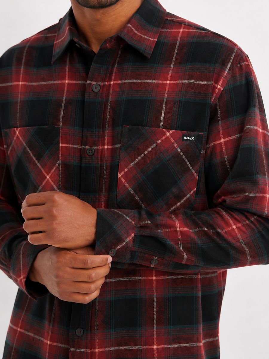 Hurley Felix Plaid Flannel Button Up Shirt worn by model