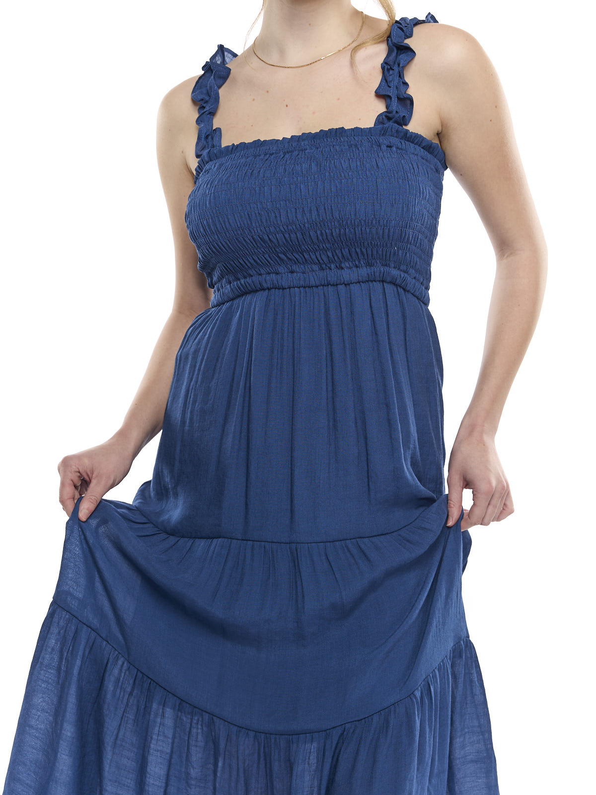 Ruffle Strap Linen Midi Dress