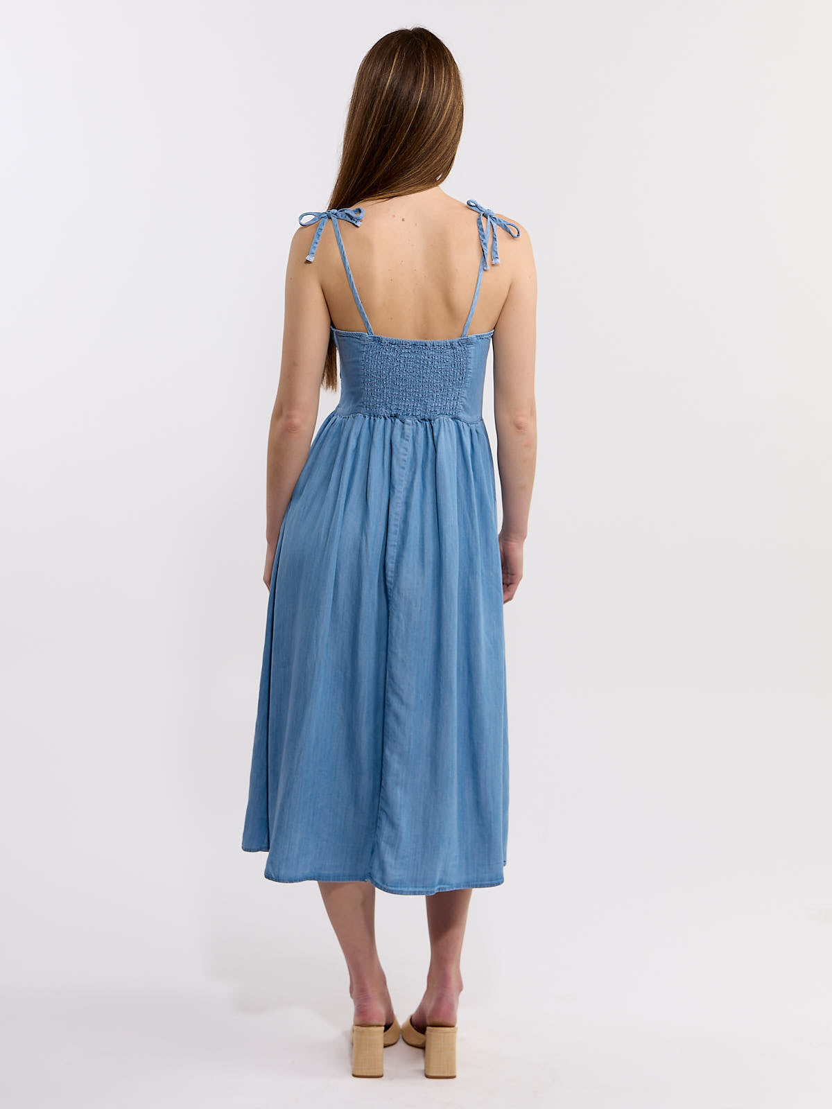 Joan Chambray Tie Strap Midi Dress