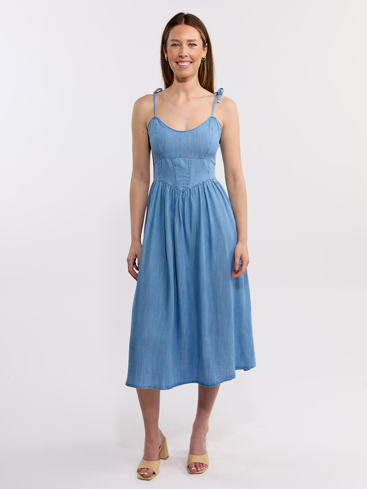 Joan Chambray Tie Strap Midi Dress