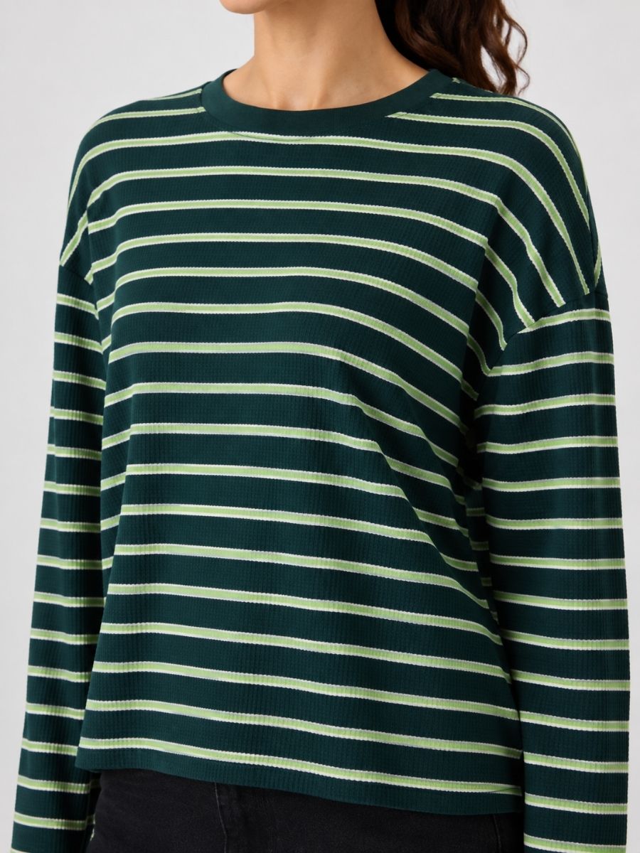 Waffle Long Sleeve Stripe Knit