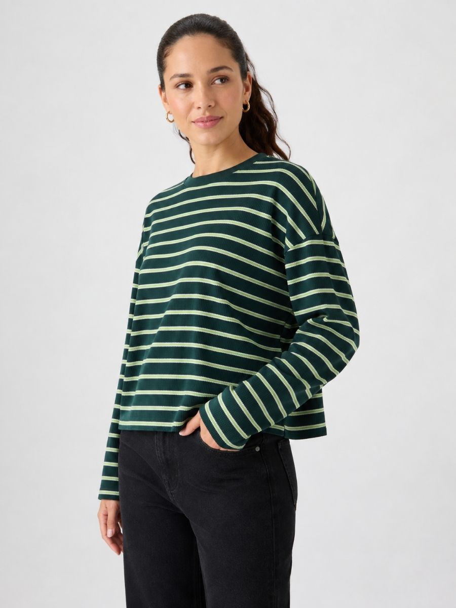 Waffle Long Sleeve Stripe Knit