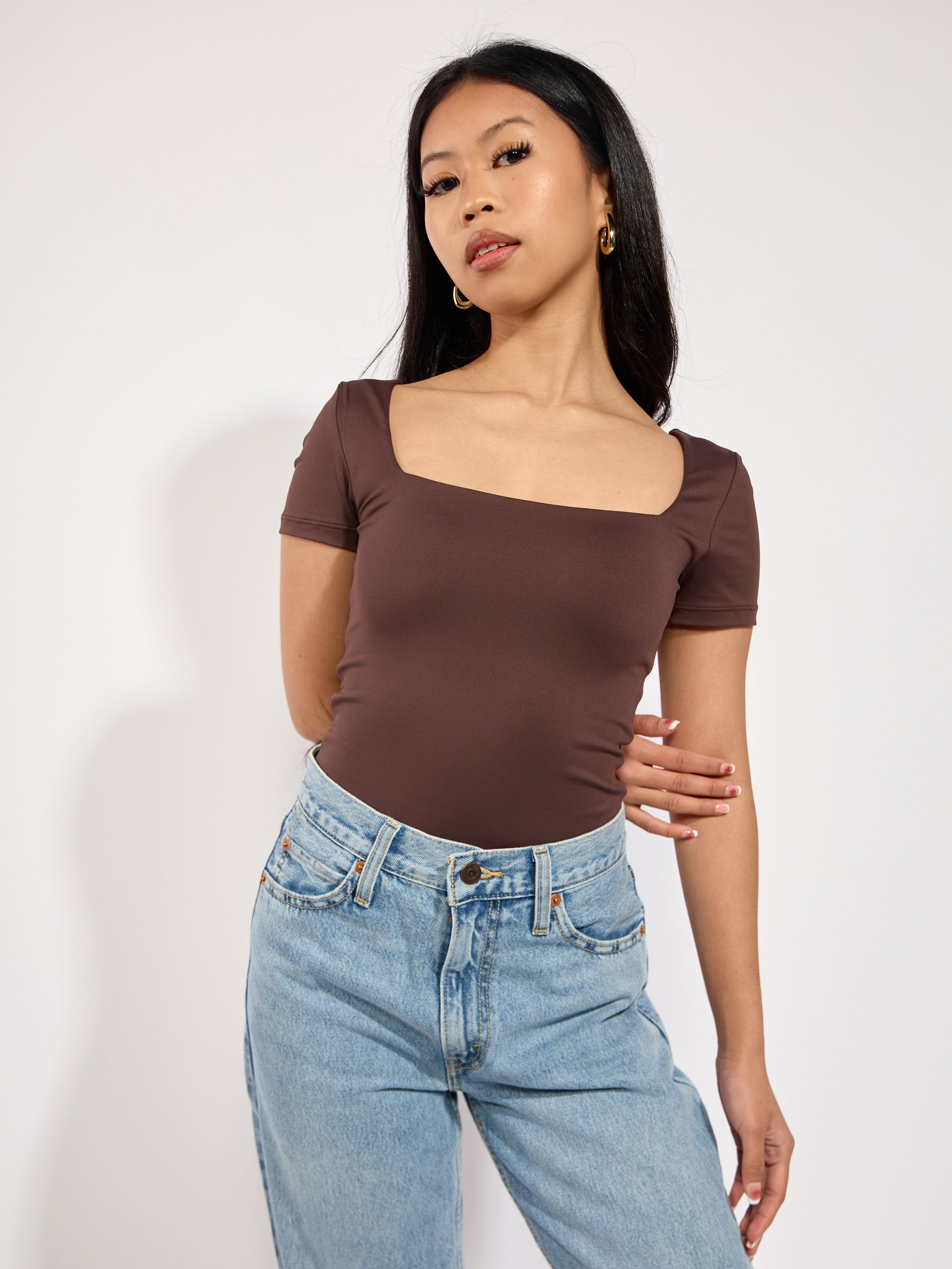 Second Skin Stacy Square Neck Short Sleeve Bodysuit