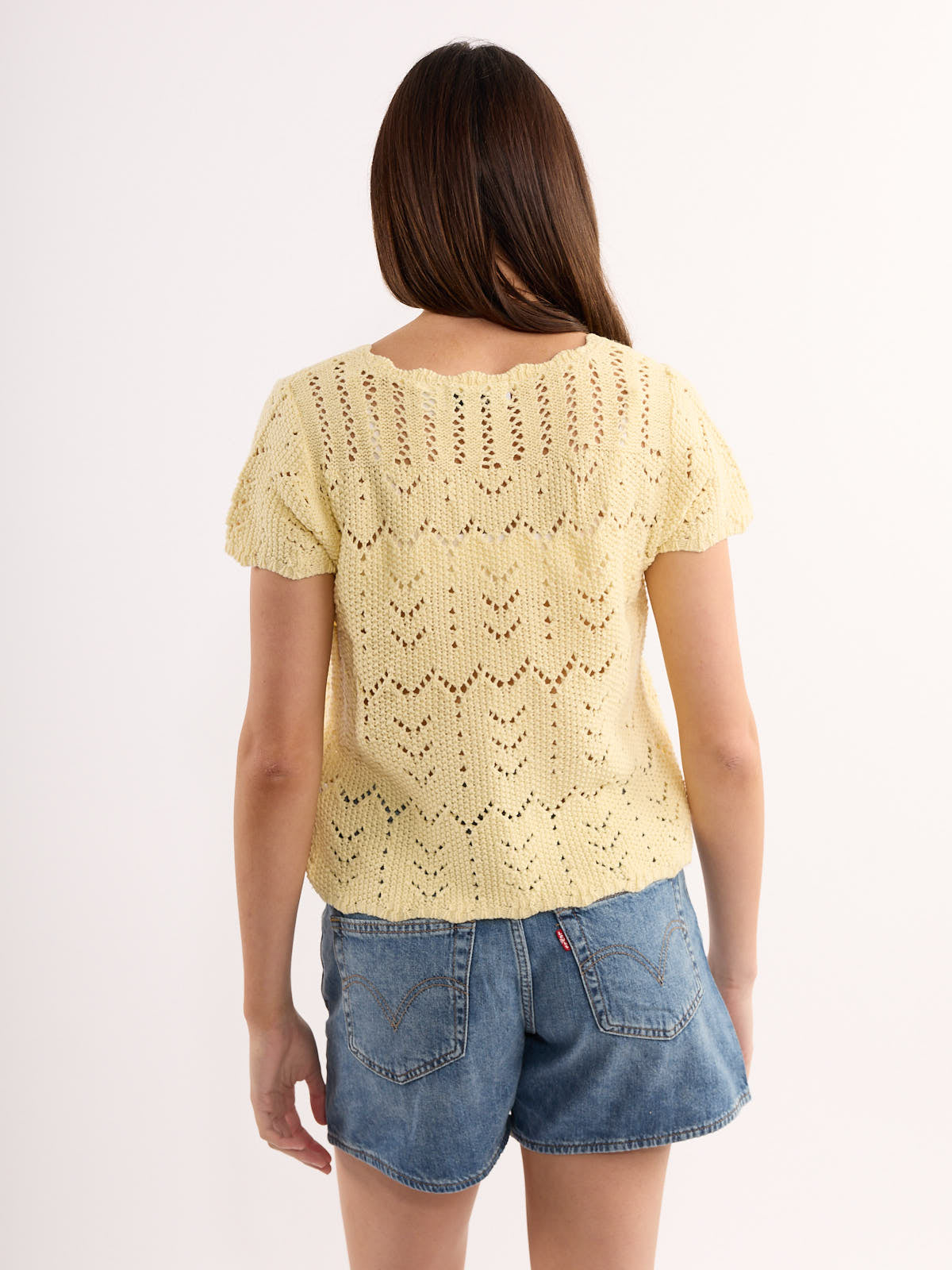 Roy Short Sleeve Tie-Front Crochet Top