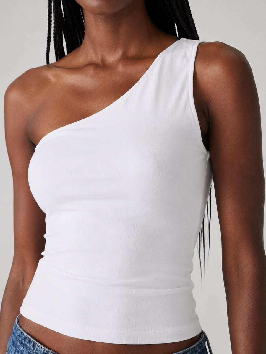 Second Skin Sunny Sleeveless One Shoulder Cotton Top
