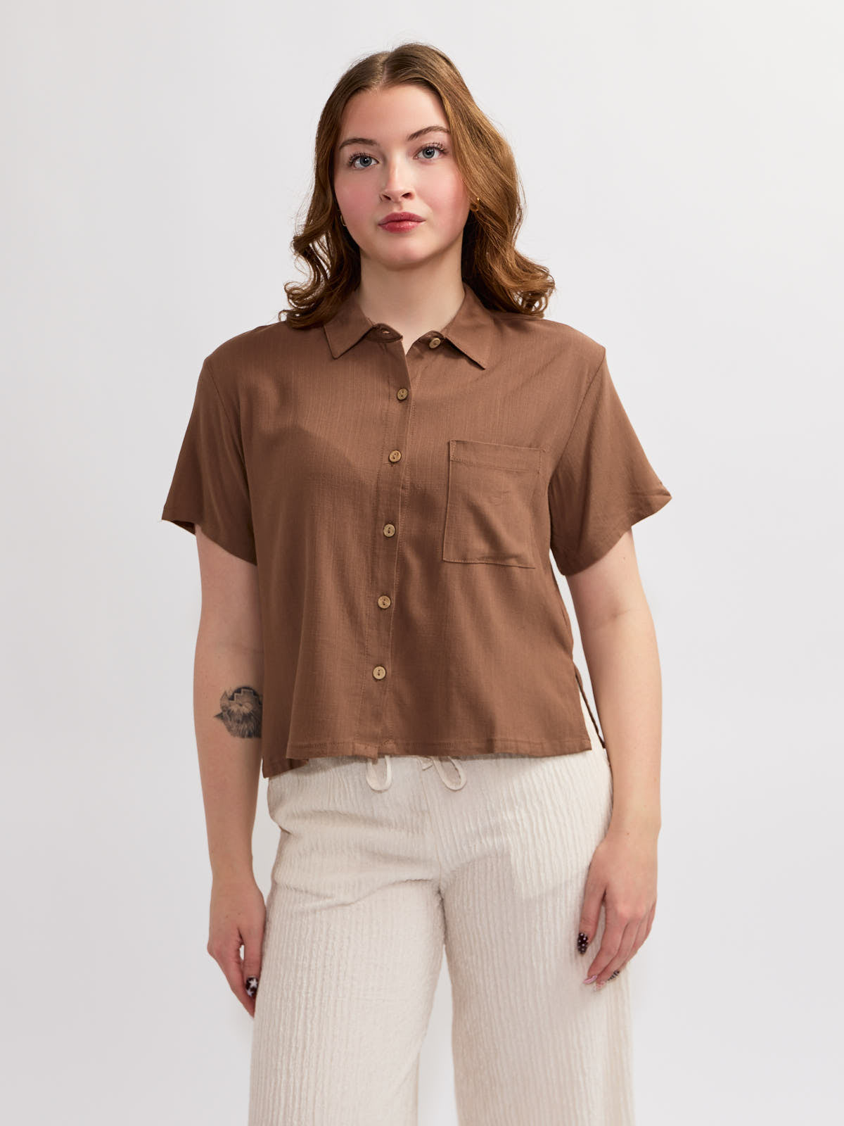Ladies Button Front Short Sleeve Camp Shirt