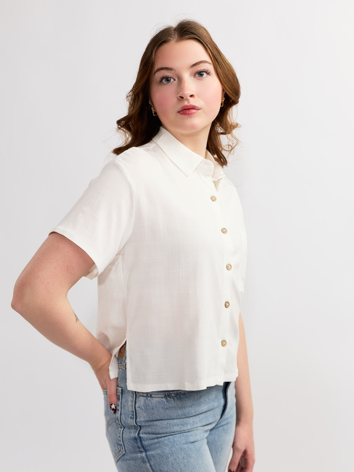 Ladies Button Front Short Sleeve Camp Shirt