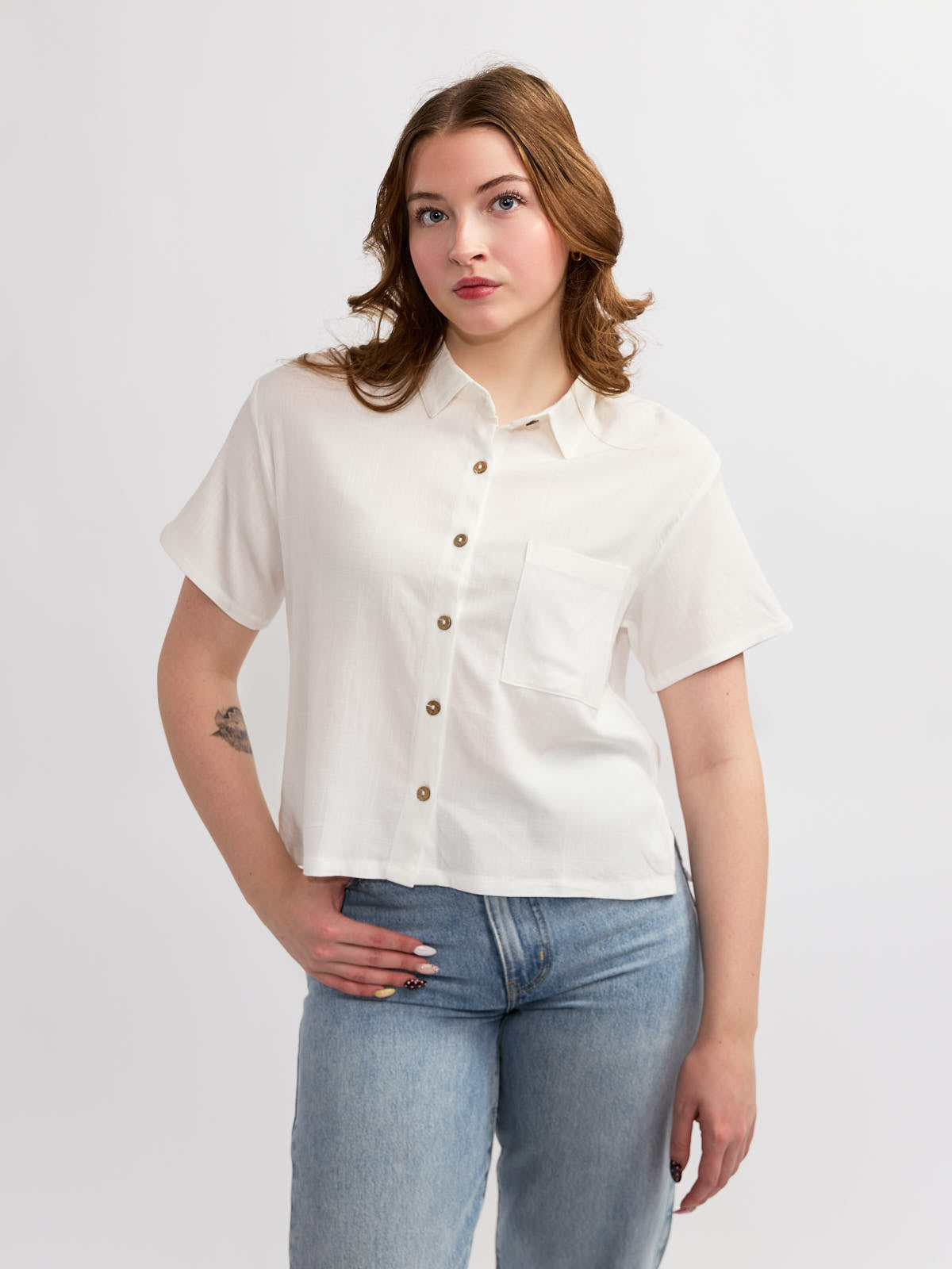 Ladies Button Front Short Sleeve Camp Shirt