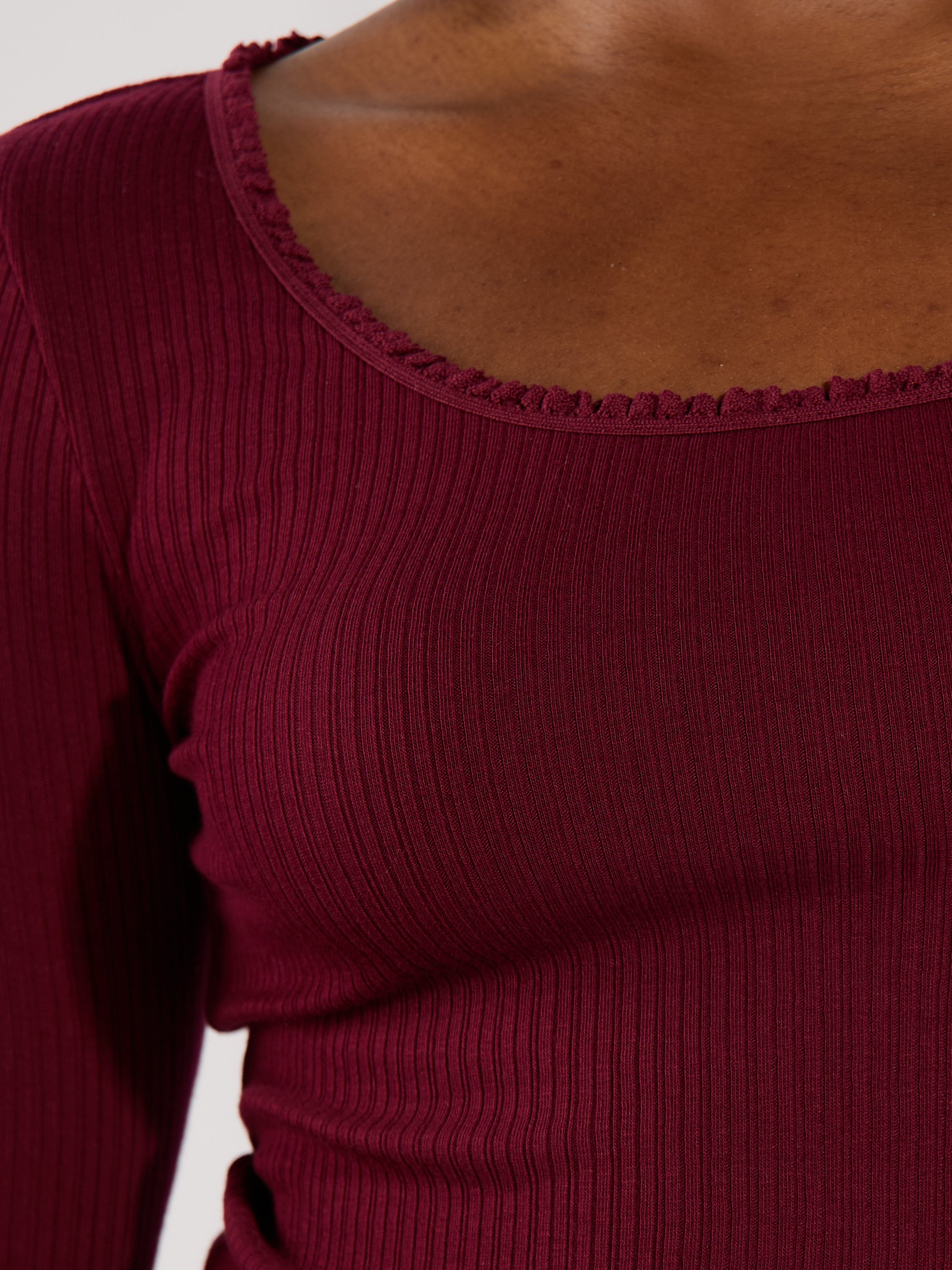 Scoop Neck Long Sleeve Lettuce Hem Knit Top