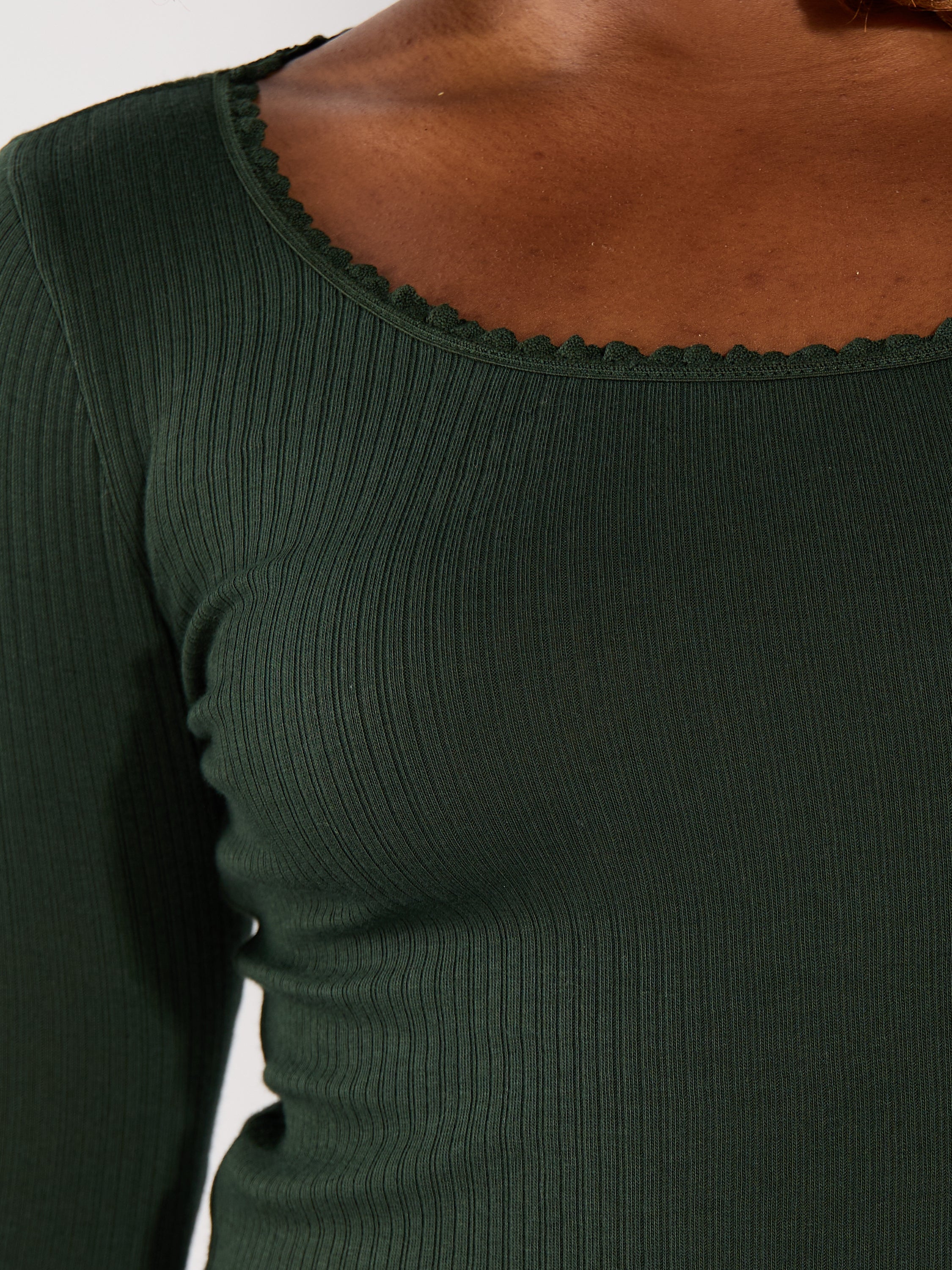 Scoop Neck Long Sleeve Lettuce Hem Knit Top