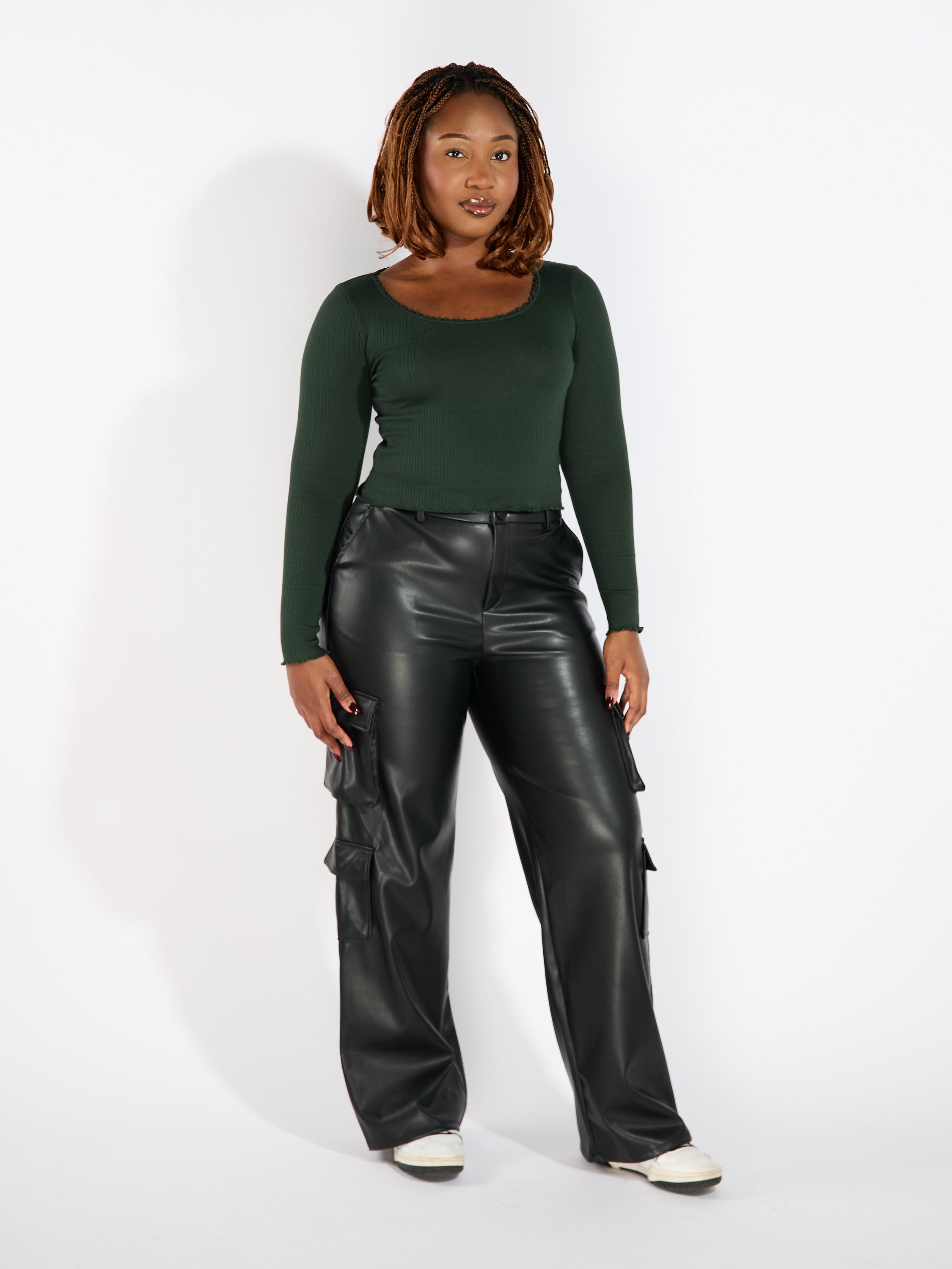 Scoop Neck Long Sleeve Lettuce Hem Knit Top