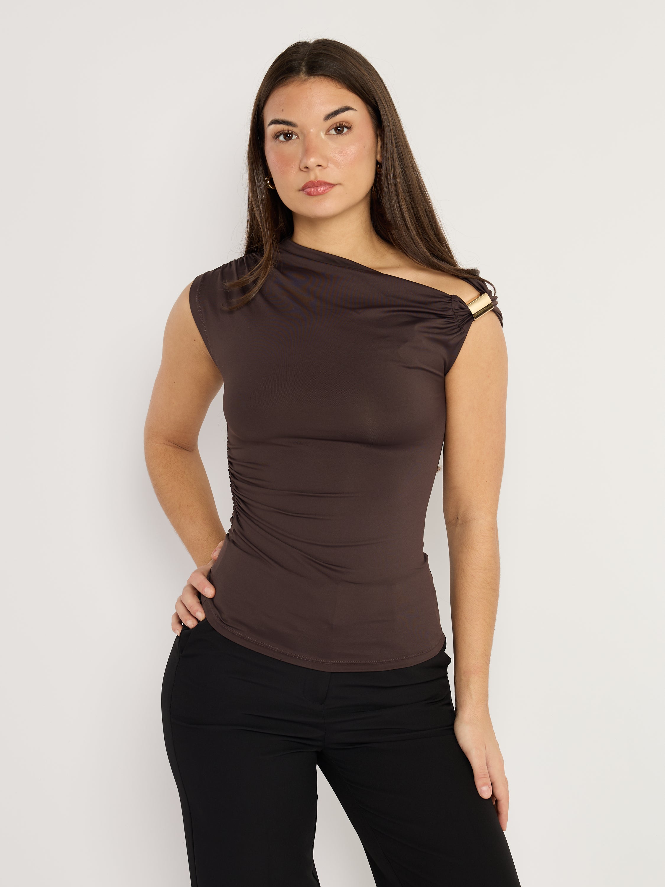 Second Skin Damian Gold Detailed Top