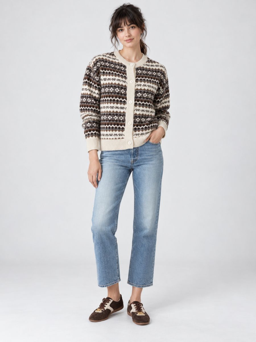 Fair Isle Long Sleeve Button Cardigan