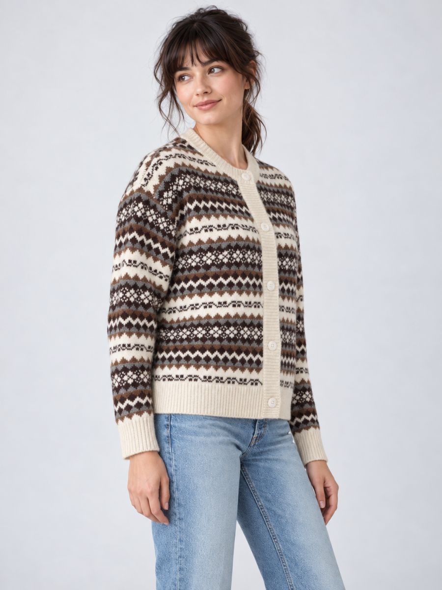 Fair Isle Long Sleeve Button Cardigan