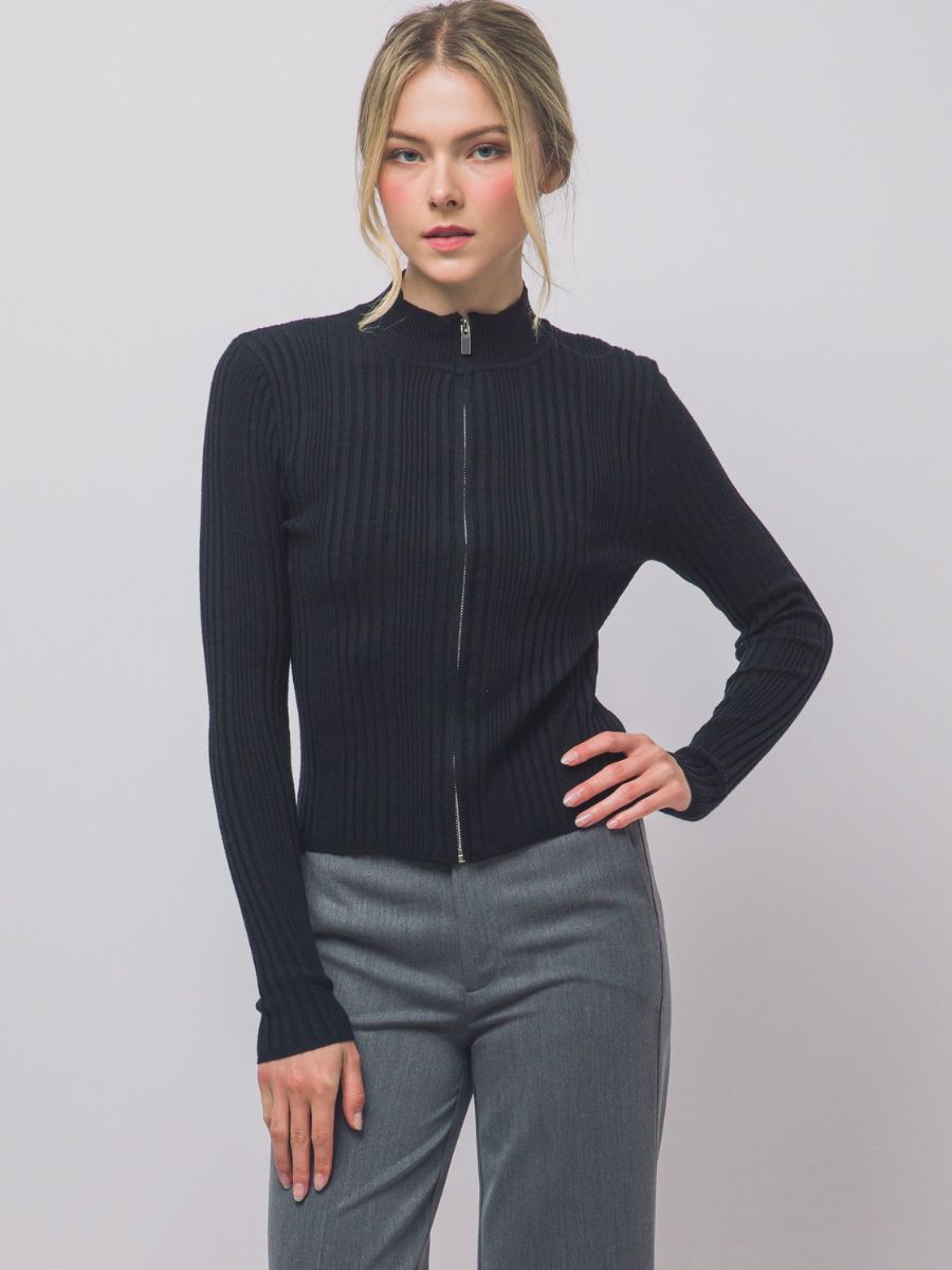 Tusk Long Sleeve Zip-Up Knit Top