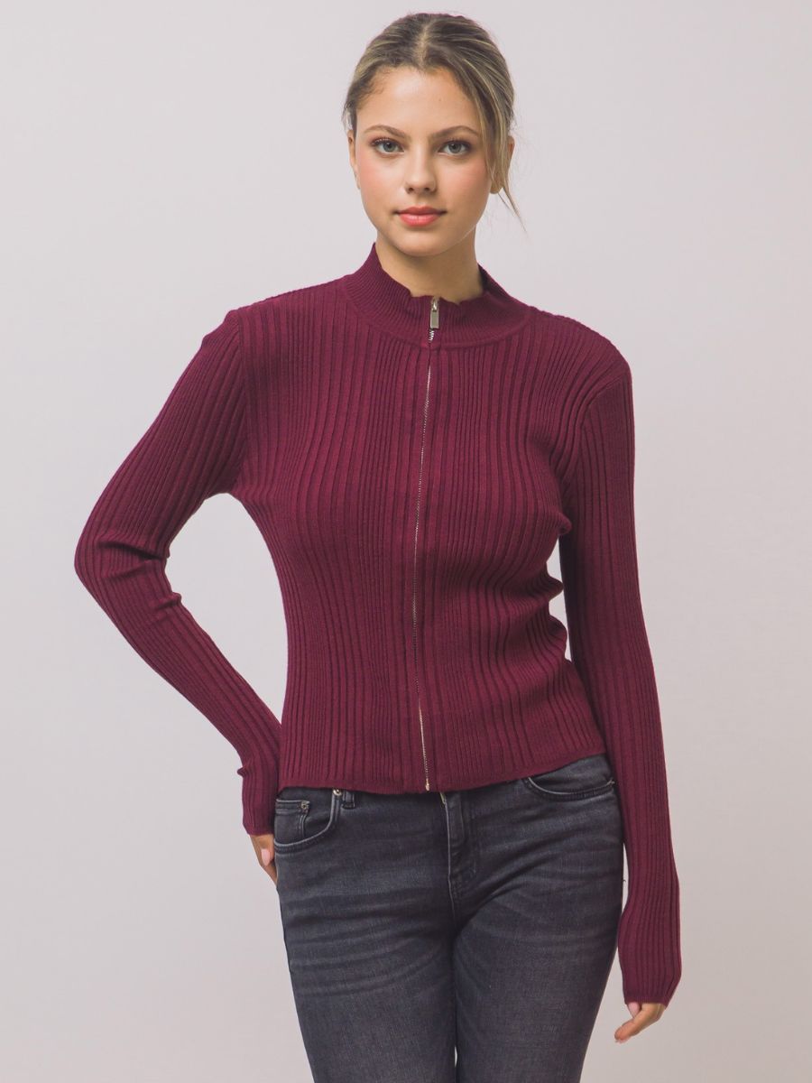 Tusk Long Sleeve Zip-Up Knit Top